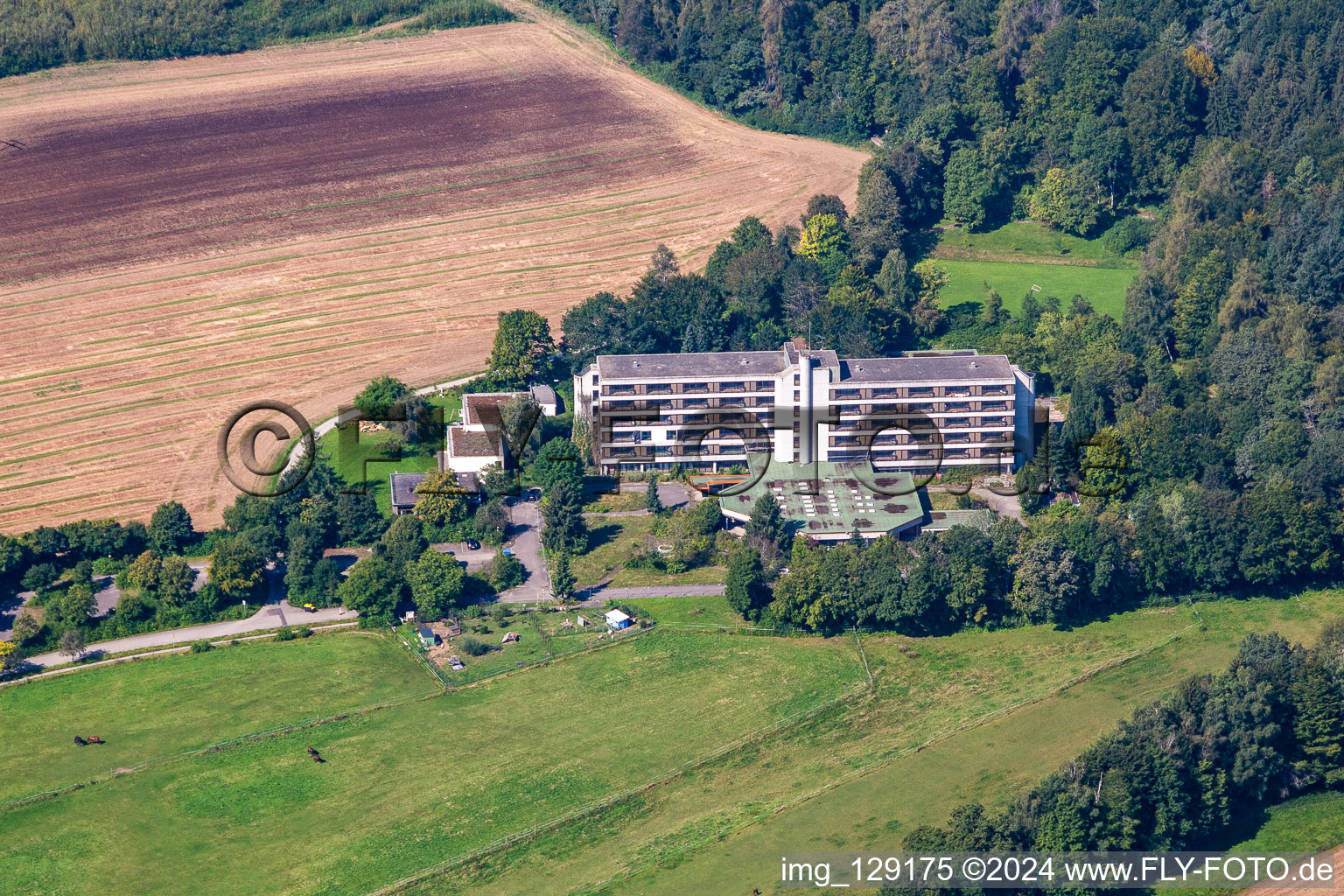 Abandoned and vacant clinic premises of the former hospital Waldklinik in the district Zellerhof in Bad Schussenried in the state Baden-Wuerttemberg, Germany