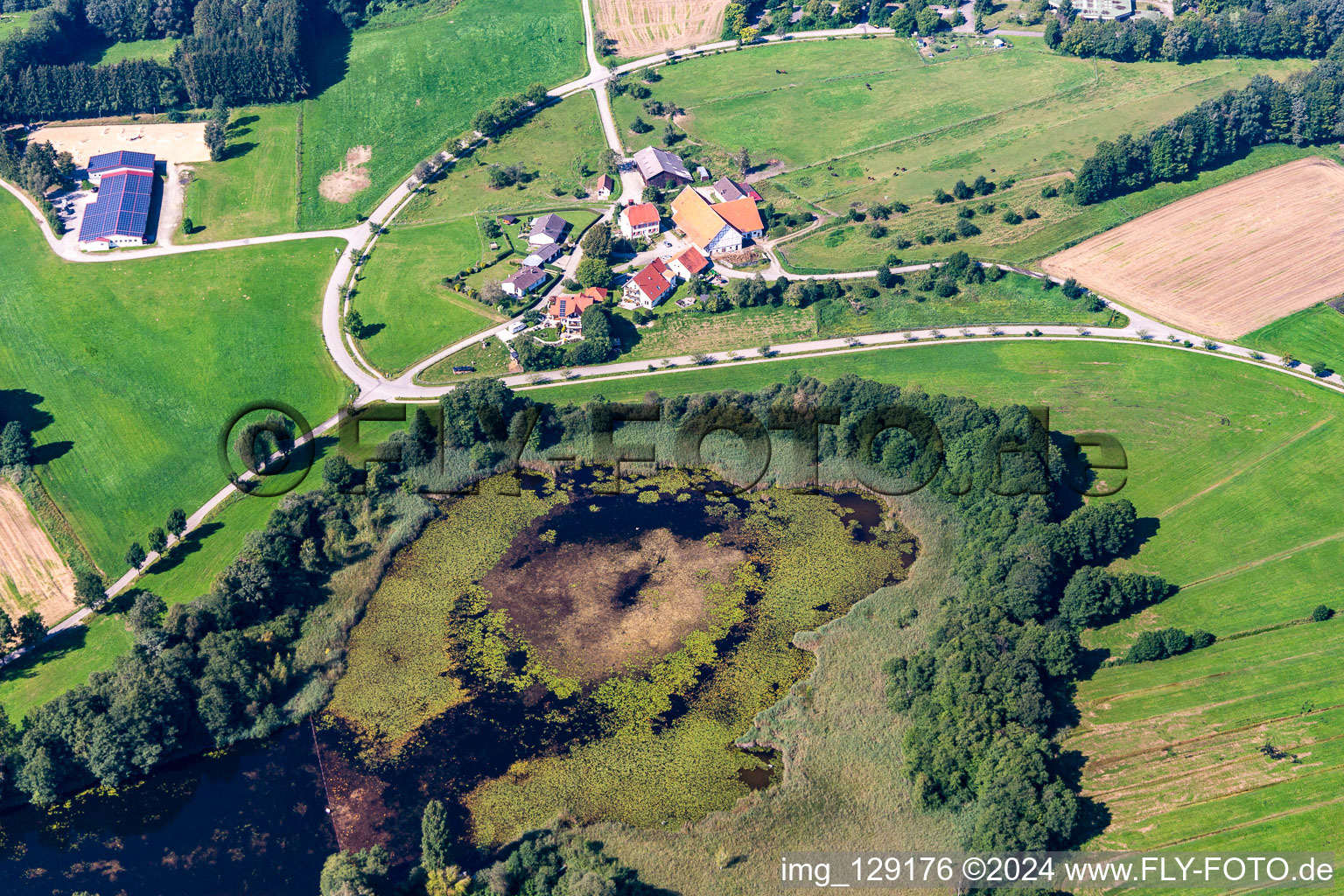 Lake Zell and Zellerhof in the district Zellerhof in Bad Schussenried in the state Baden-Wuerttemberg, Germany