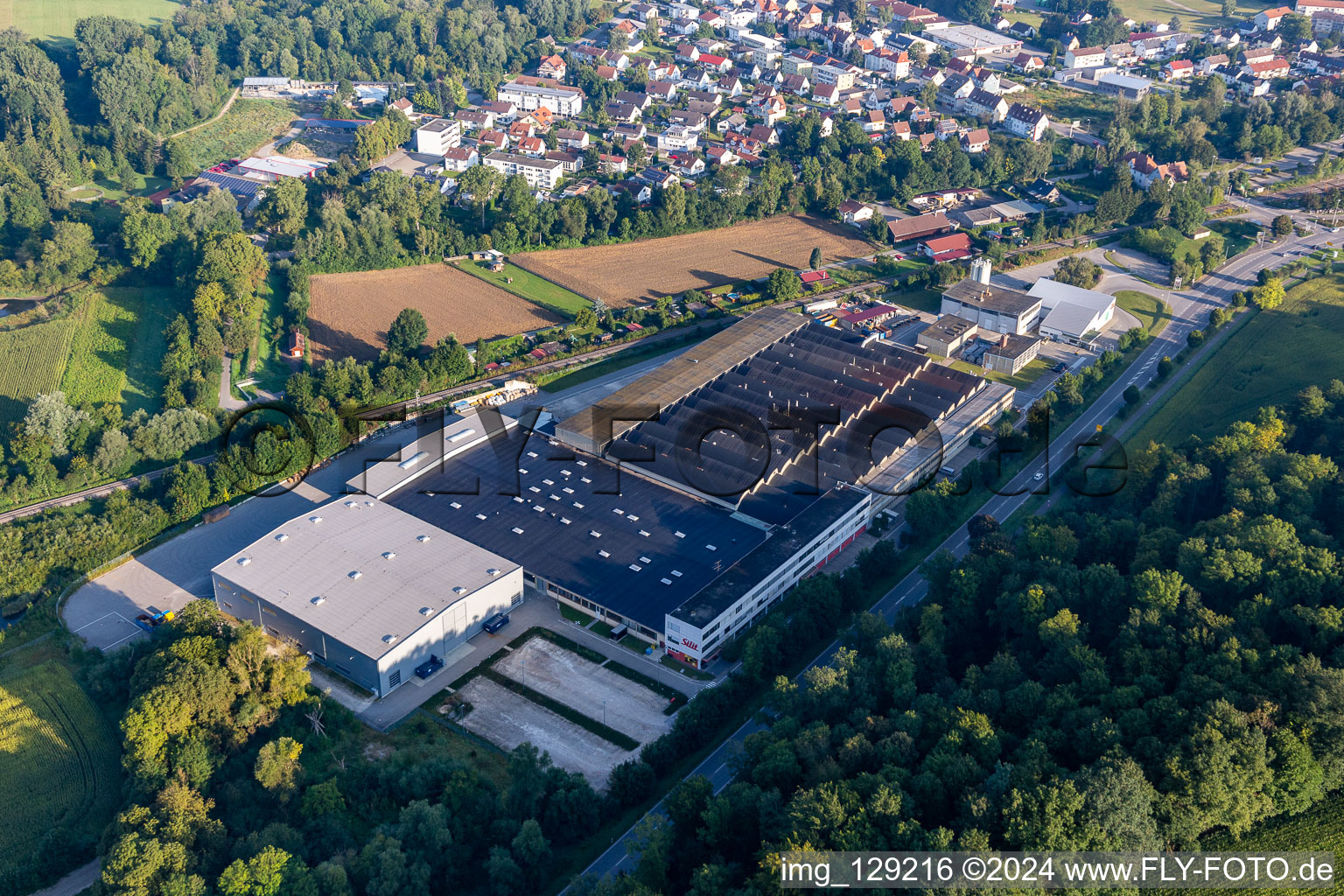 Aerial view of Building and production halls on the premises of Silit-Werke GmbH & Co. KG in Riedlingen in the state Baden-Wuerttemberg, Germany