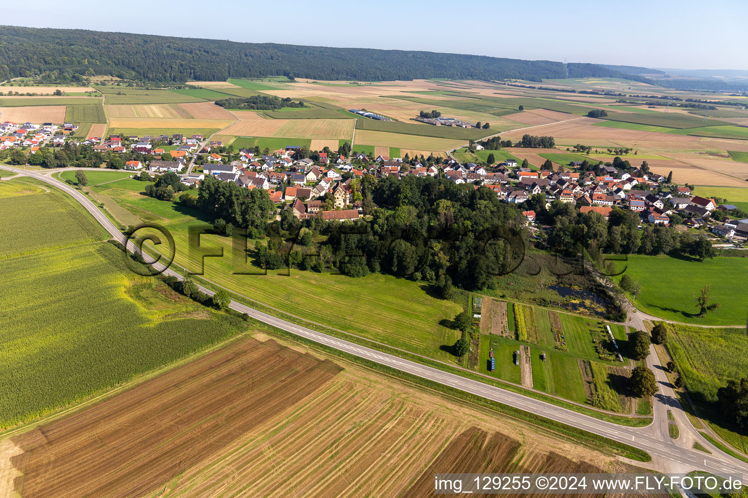 Aerial view of District Grüningen in Riedlingen in the state Baden-Wuerttemberg, Germany