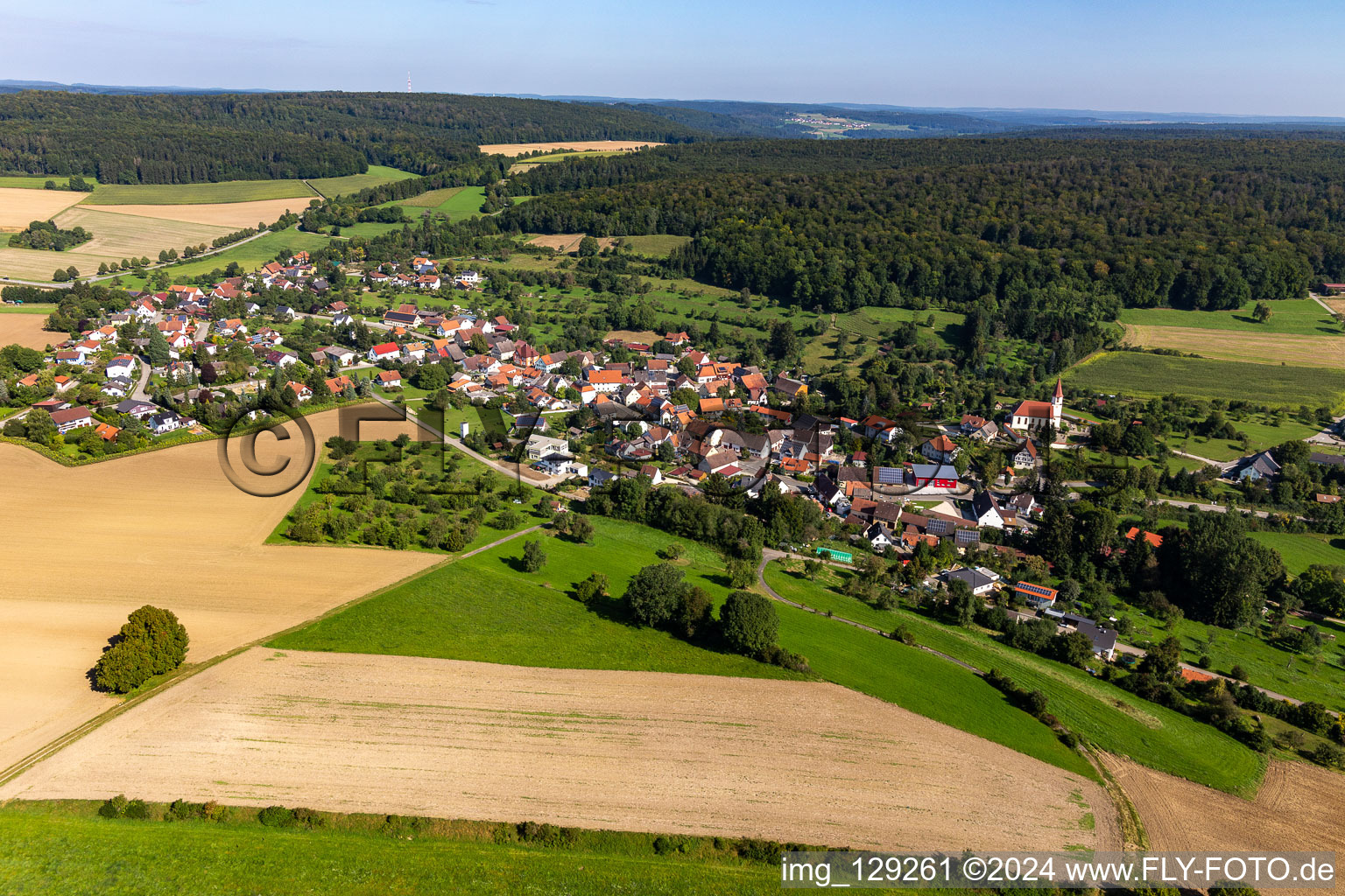 Aerial view of District Pflummern in Riedlingen in the state Baden-Wuerttemberg, Germany