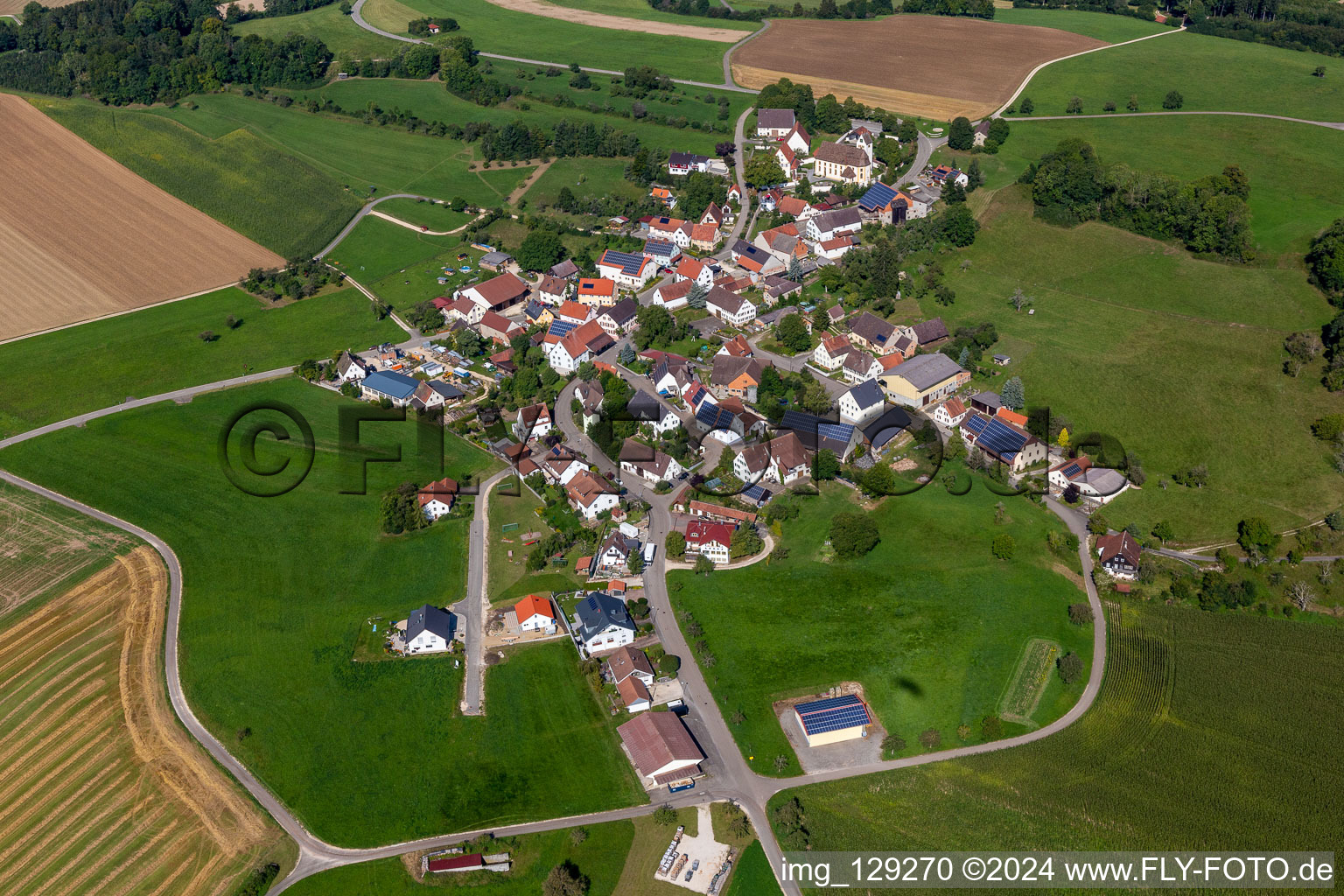 Aerial view of District Dürrenwaldstetten in Langenenslingen in the state Baden-Wuerttemberg, Germany