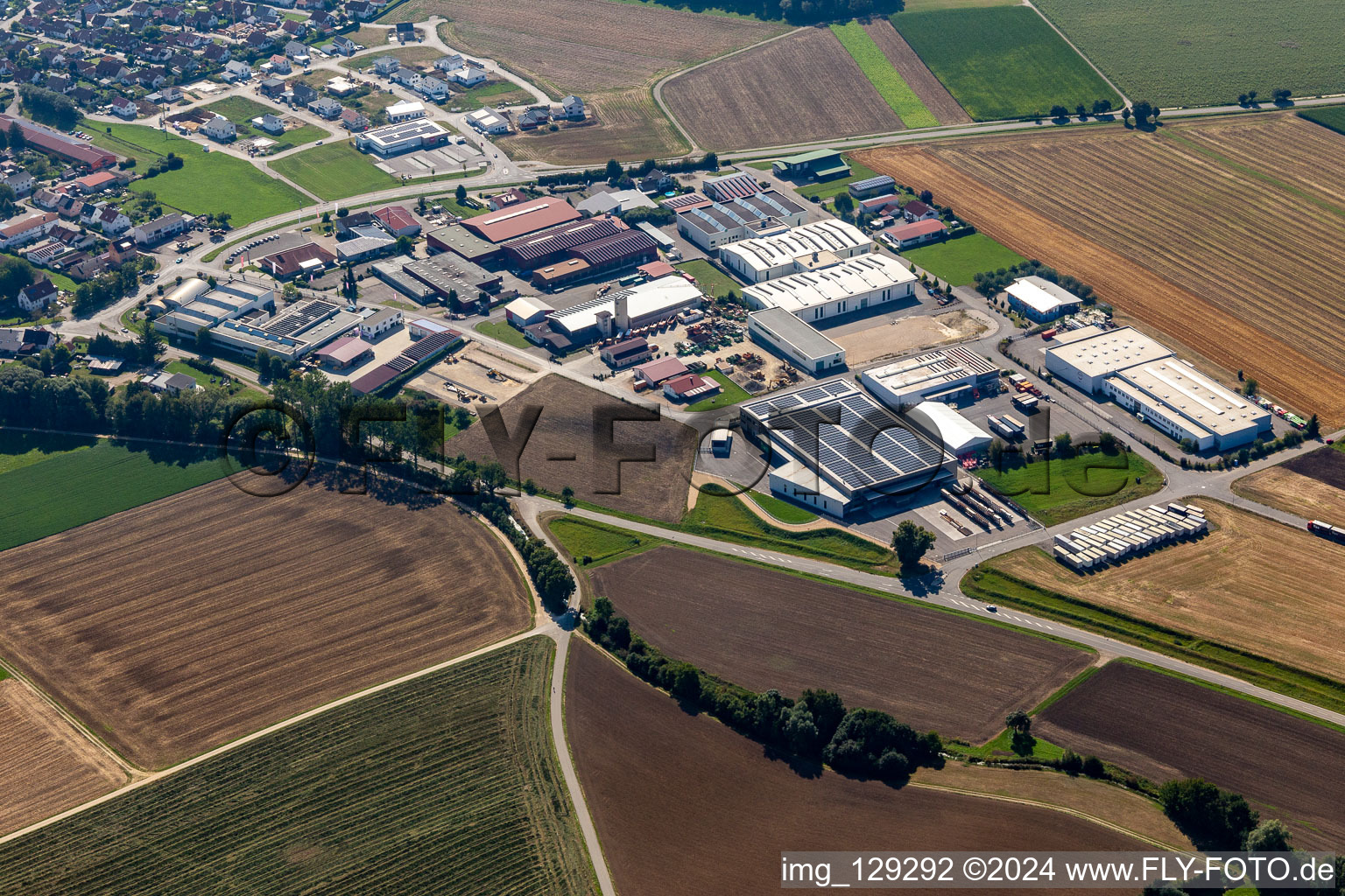 Industrial and commercial area with Striebel Textil GmbH in Langenenslingen in the state Baden-Wuerttemberg, Germany