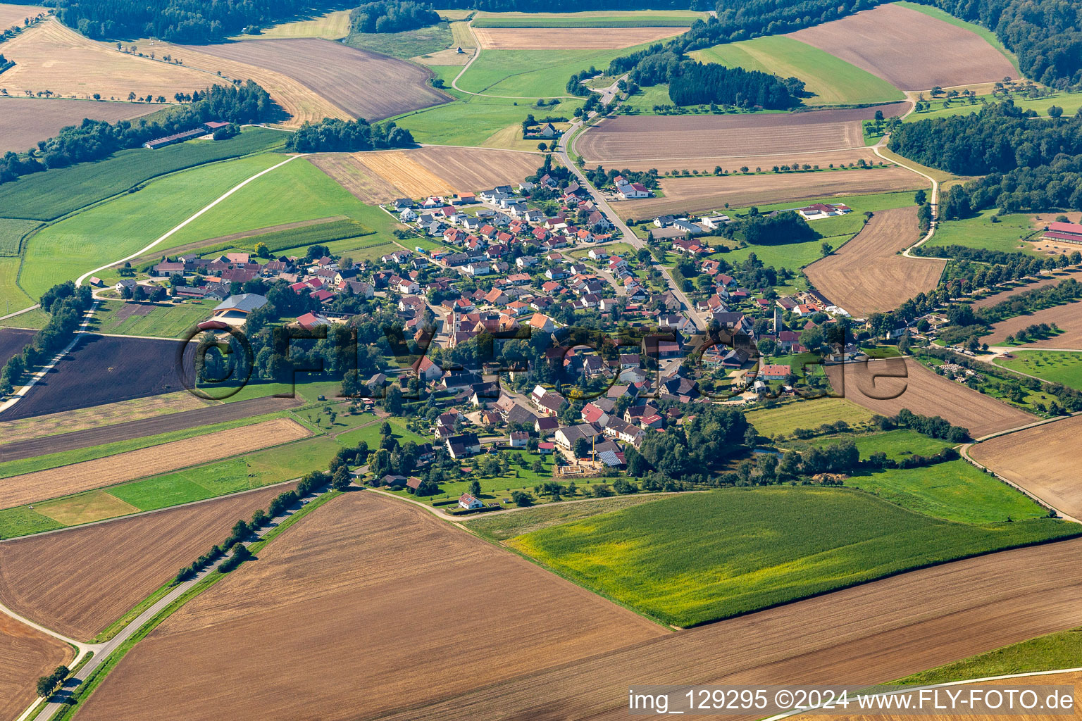 Drone recording of Langenenslingen in the state Baden-Wuerttemberg, Germany