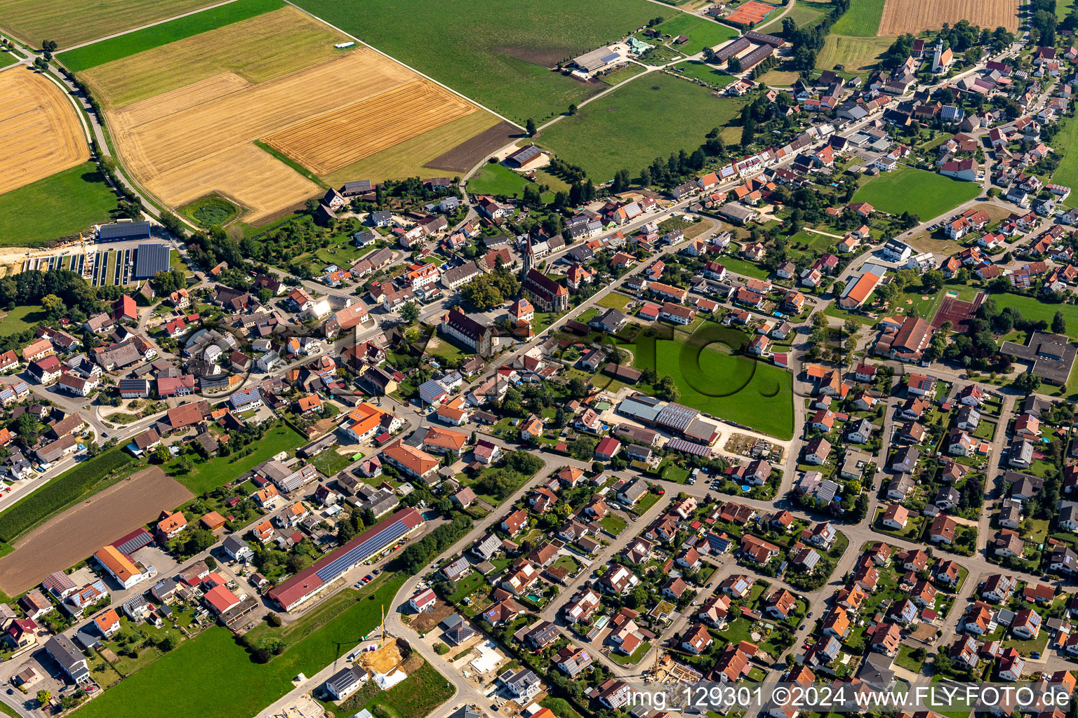 Town View of the streets and houses of the residential areas in Langenenslingen in the state Baden-Wuerttemberg, Germany