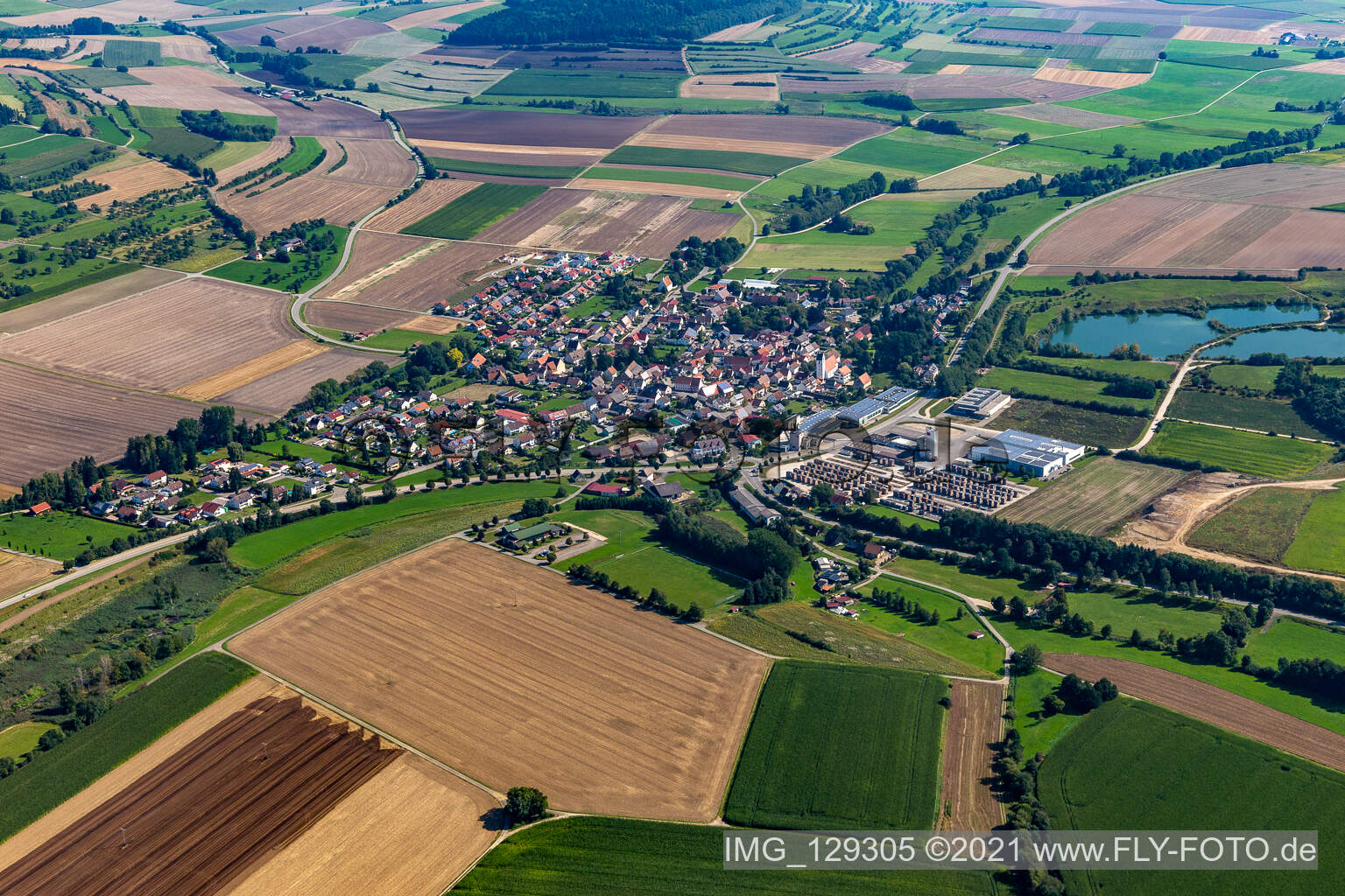 Village view on the edge of agricultural fields and land in Andelfingen in the state Baden-Wuerttemberg, Germany