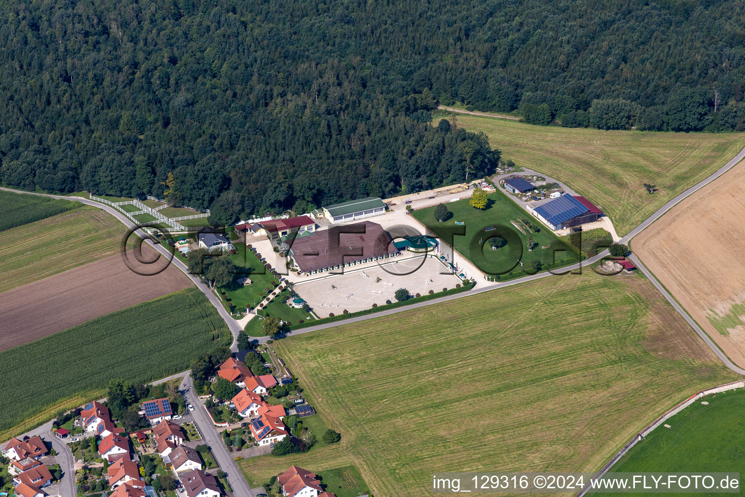 Building of stables of MSM Marschall Sportpferde Management GmbH in Heiligkreuztal in the state Baden-Wuerttemberg, Germany