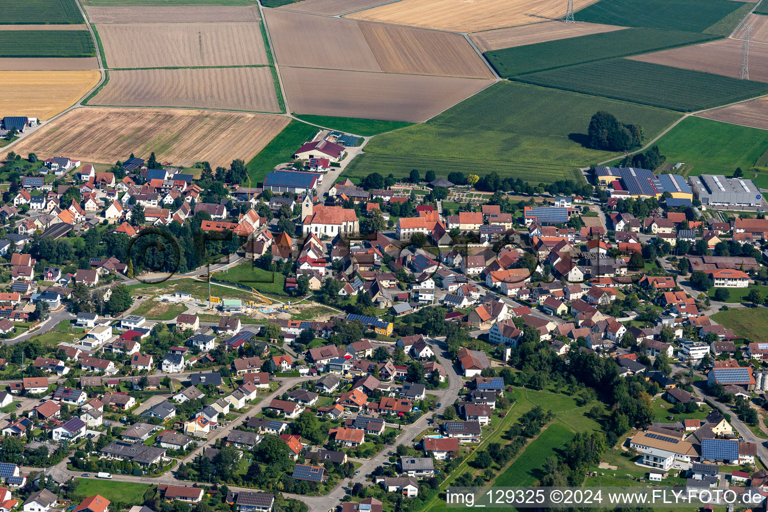 Aerial view of Parish Church of St. Martin in Altheim in the state Baden-Wuerttemberg, Germany