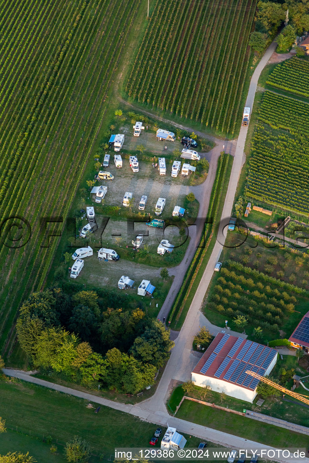 Motorhome parking in Dierbach in the state Rhineland-Palatinate, Germany from above