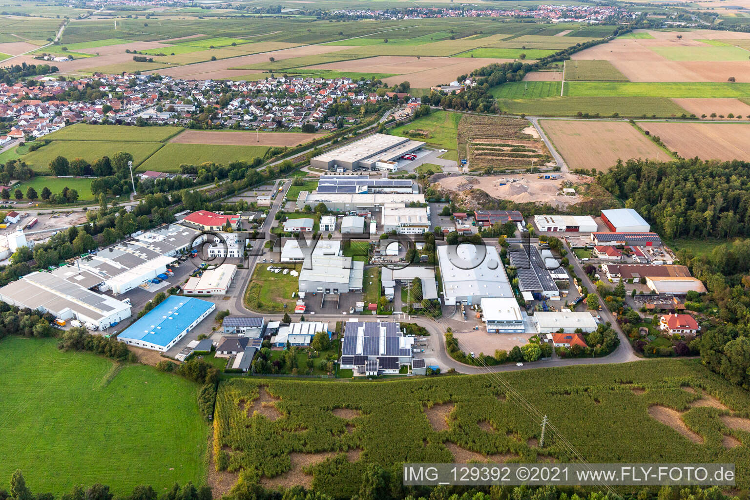 Oblique view of Große Ahlmühle industrial area in Rohrbach in the state Rhineland-Palatinate, Germany