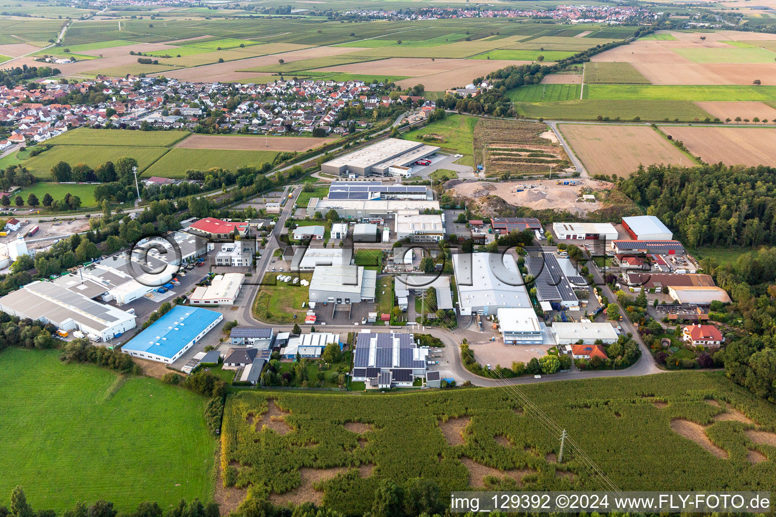 Oblique view of Große Ahlmühle industrial area in Rohrbach in the state Rhineland-Palatinate, Germany