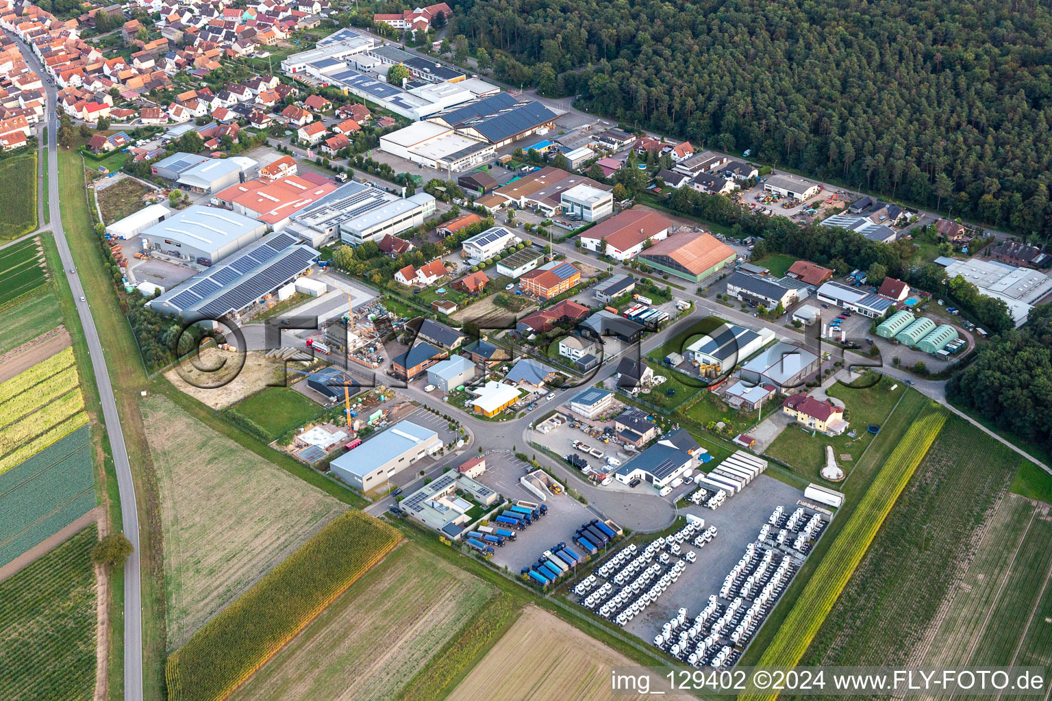 Aerial view of Gereutäcker industrial area in Hatzenbühl in the state Rhineland-Palatinate, Germany