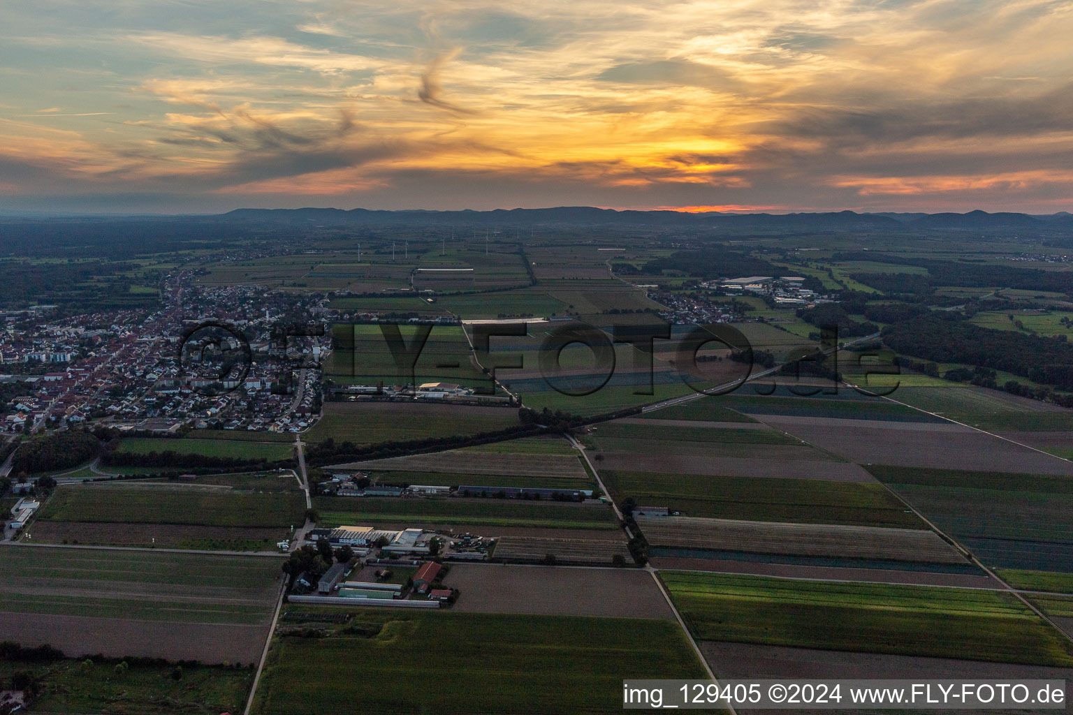 At sunset in Kandel in the state Rhineland-Palatinate, Germany