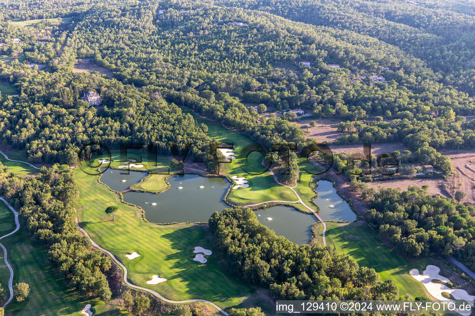 Aerial view of Grounds of the Golf course at of Ressort Terre Blanche in Tourrettes in Provence-Alpes-Cote d'Azur, France