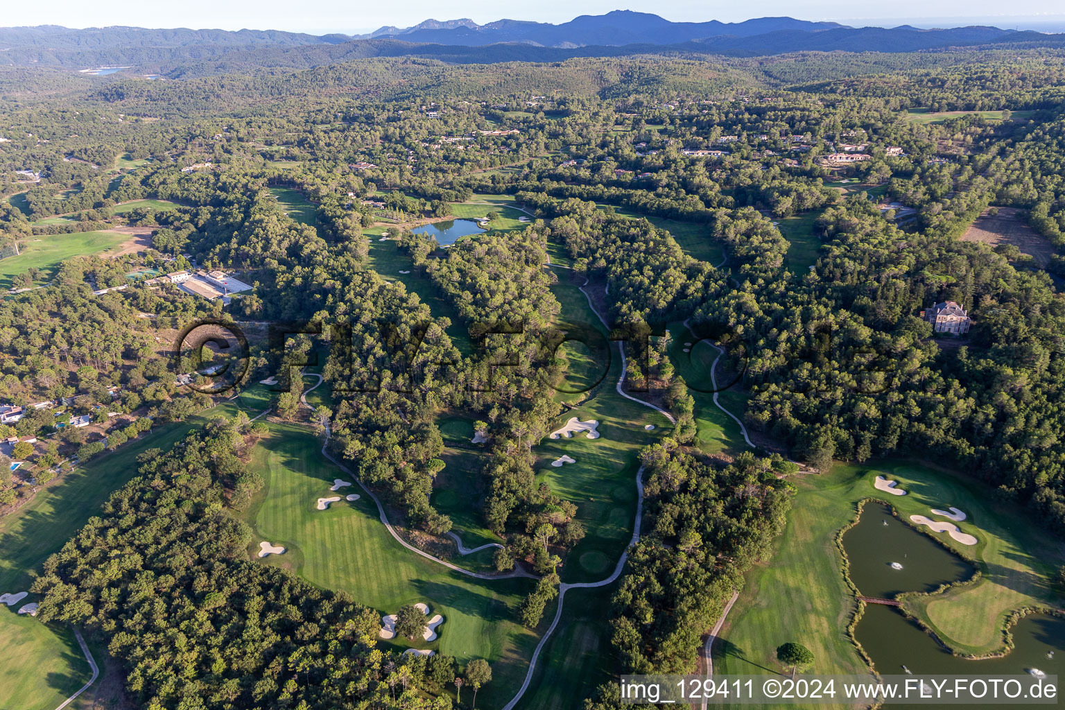 Aerial photograpy of Grounds of the Golf course at of Ressort Terre Blanche in Tourrettes in Provence-Alpes-Cote d'Azur, France
