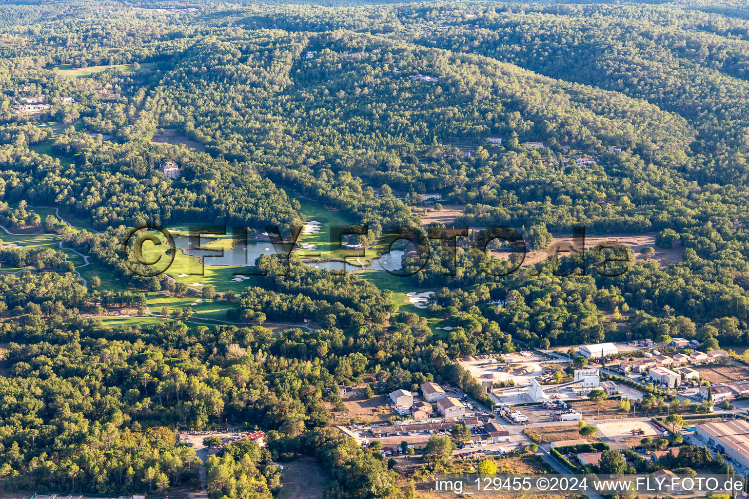 Aerial view of Albatros Golf Performance Center, course 18 trous Le Château et Le Riou in Tourrettes in the state Var, France