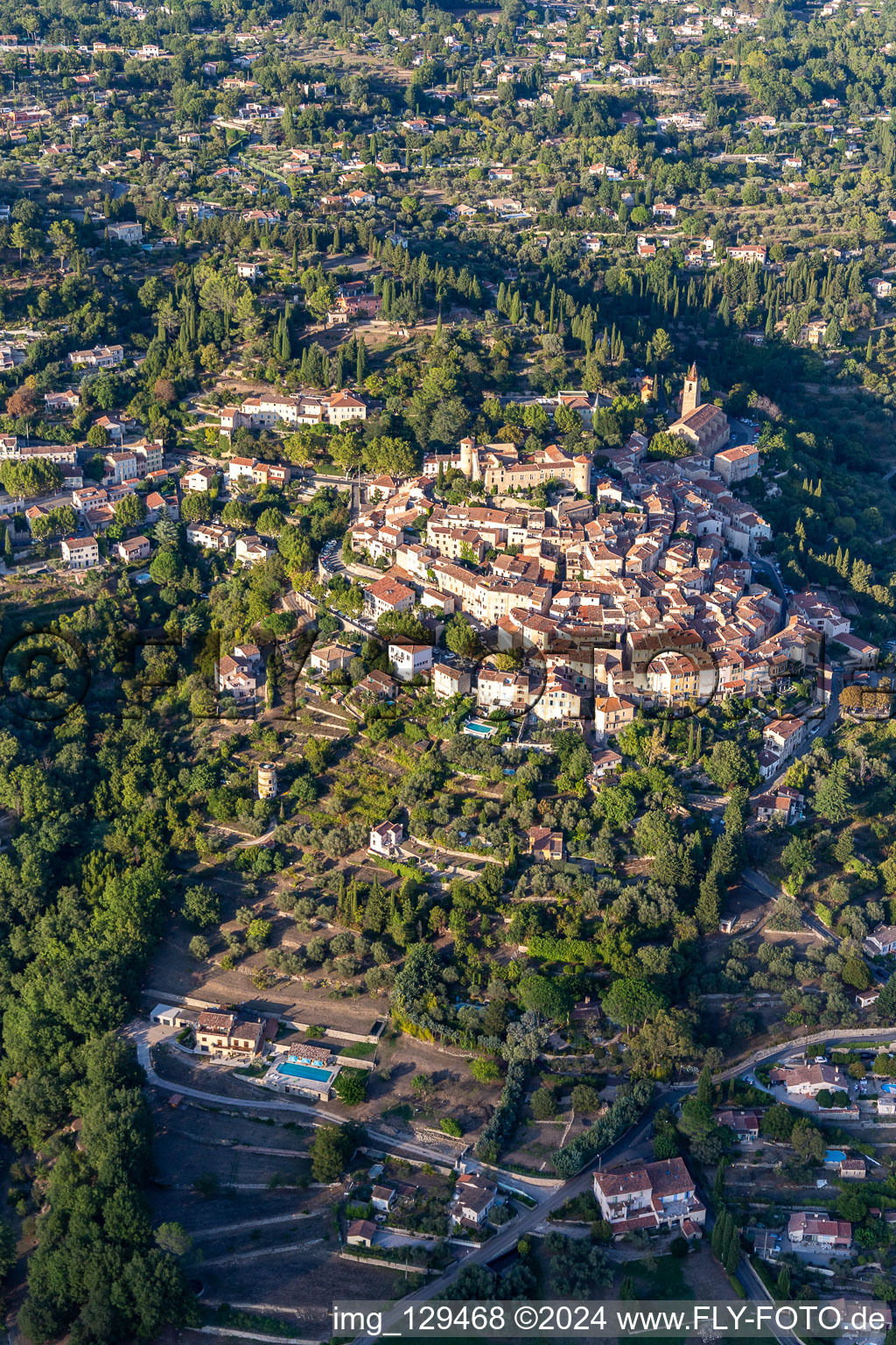 Aerial view of Town View of the streets and houses of the residential areas in Montauroux in Provence-Alpes-Cote d'Azur, France