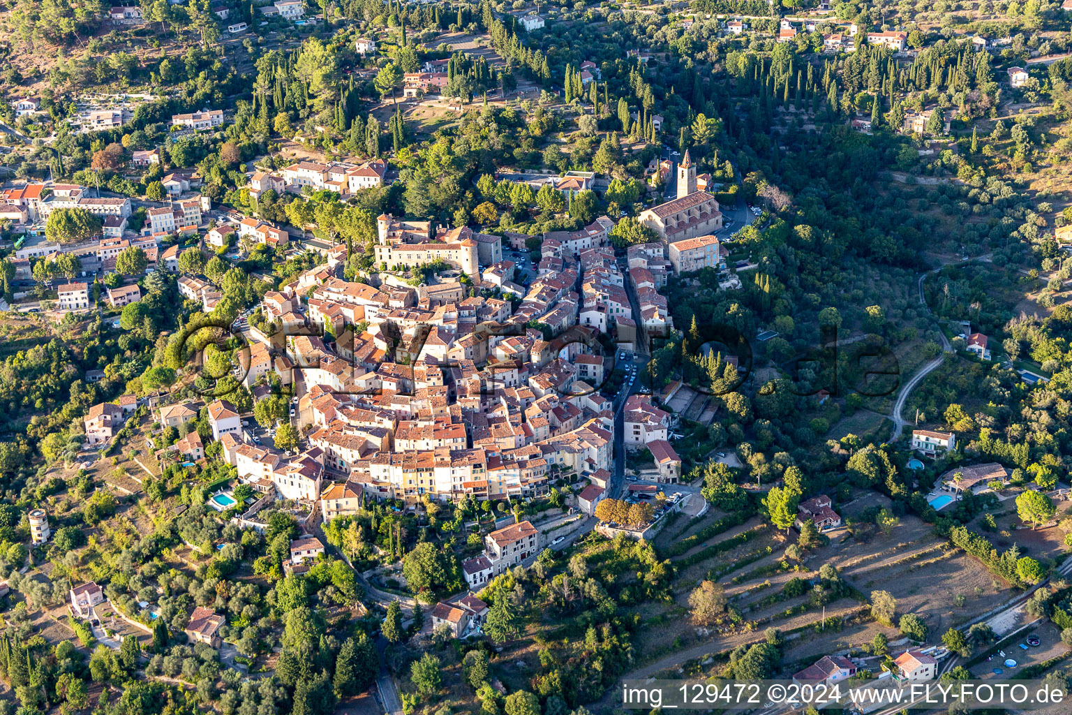 Aerial photograpy of Town View of the streets and houses of the residential areas in Montauroux in Provence-Alpes-Cote d'Azur, France