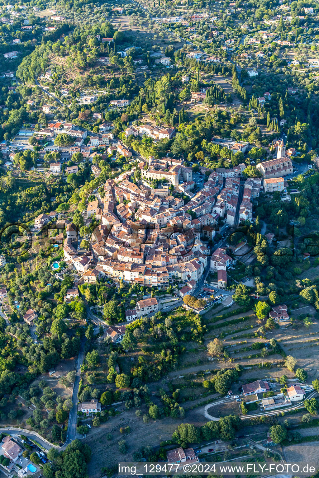 Oblique view of Town View of the streets and houses of the residential areas in Montauroux in Provence-Alpes-Cote d'Azur, France