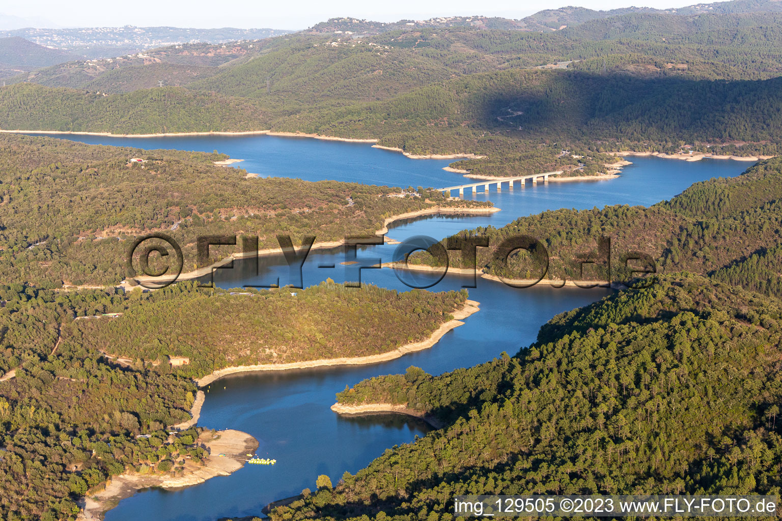 Impoundment and shore areas at the lake Lac de Saint cassien in Tanneron in Provence-Alpes-Cote d'Azur, France