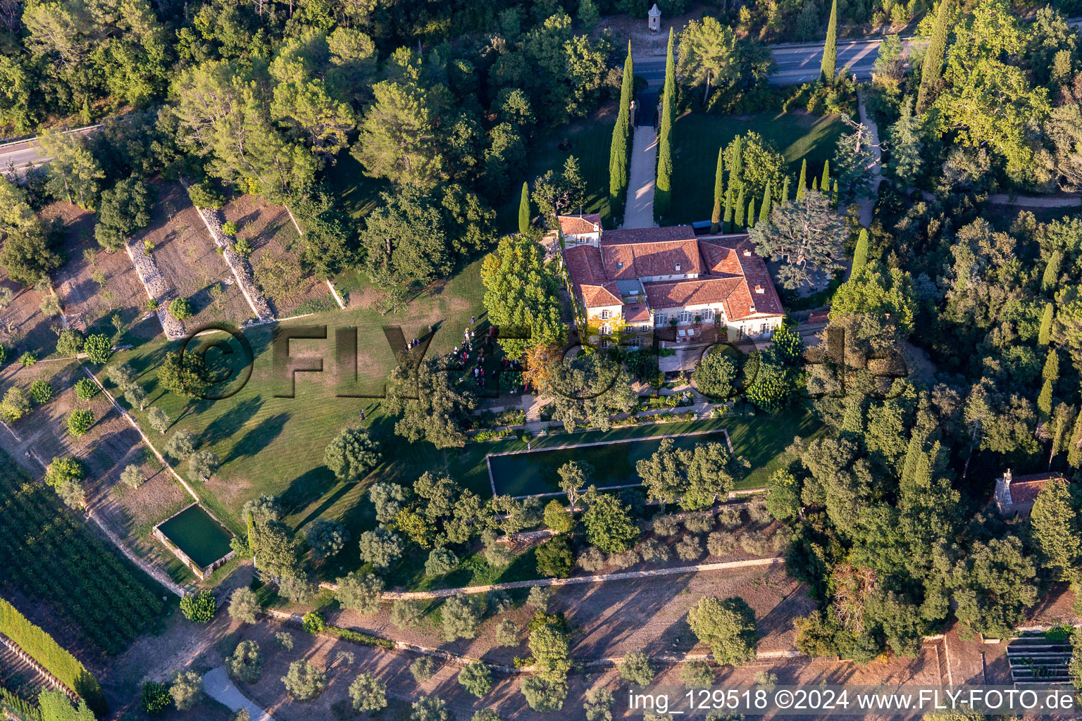 Building complex in the park of the castle Chateau de La Colle Noire owned by Cristian Dior in Montauroux in Provence-Alpes-Cote d'Azur, France