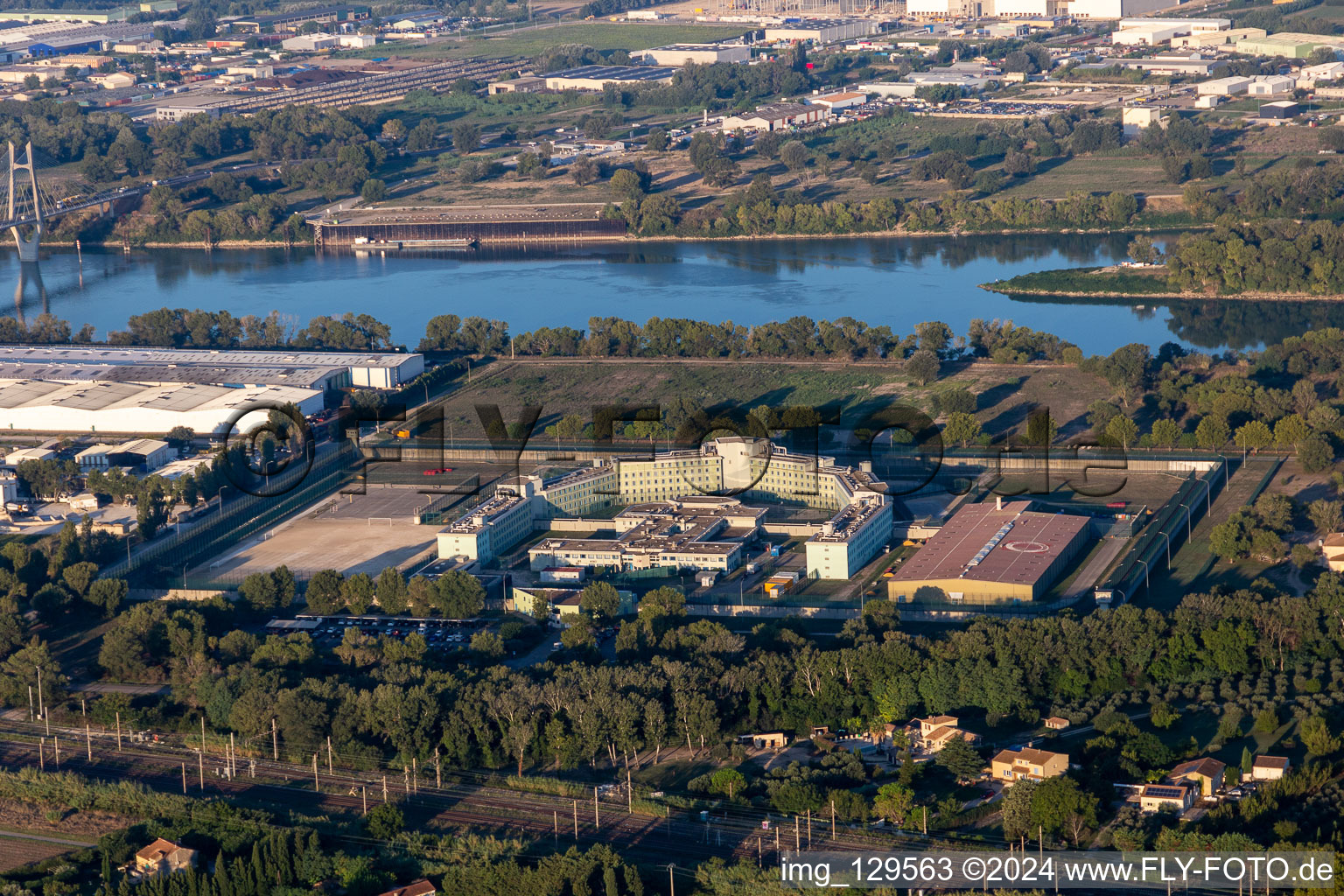 Prison grounds and high security fence Prison Detention center in Tarascon in Provence-Alpes-Cote d'Azur, France. Editorial use only !