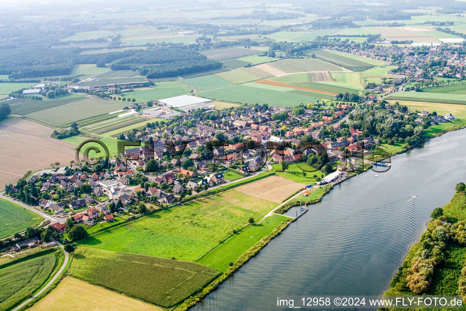 Village on the river bank areas of Maas in Broekhuizen in Limburg, Netherlands