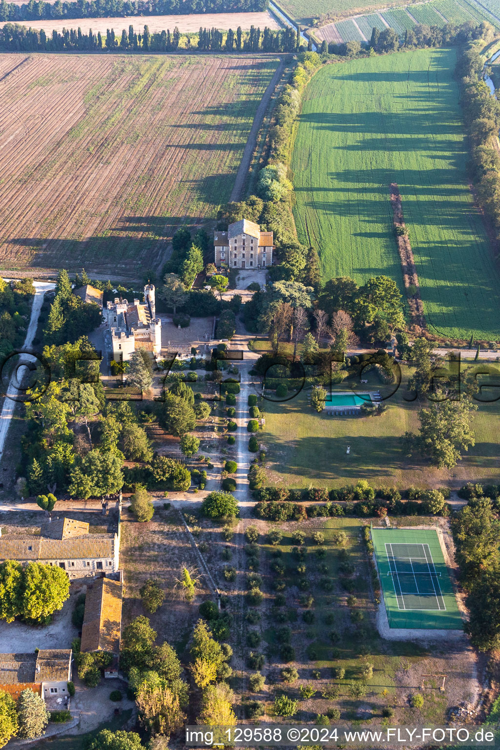 Oblique view of Clamasix Domaine Breuil in Graveson in the state Bouches du Rhone, France