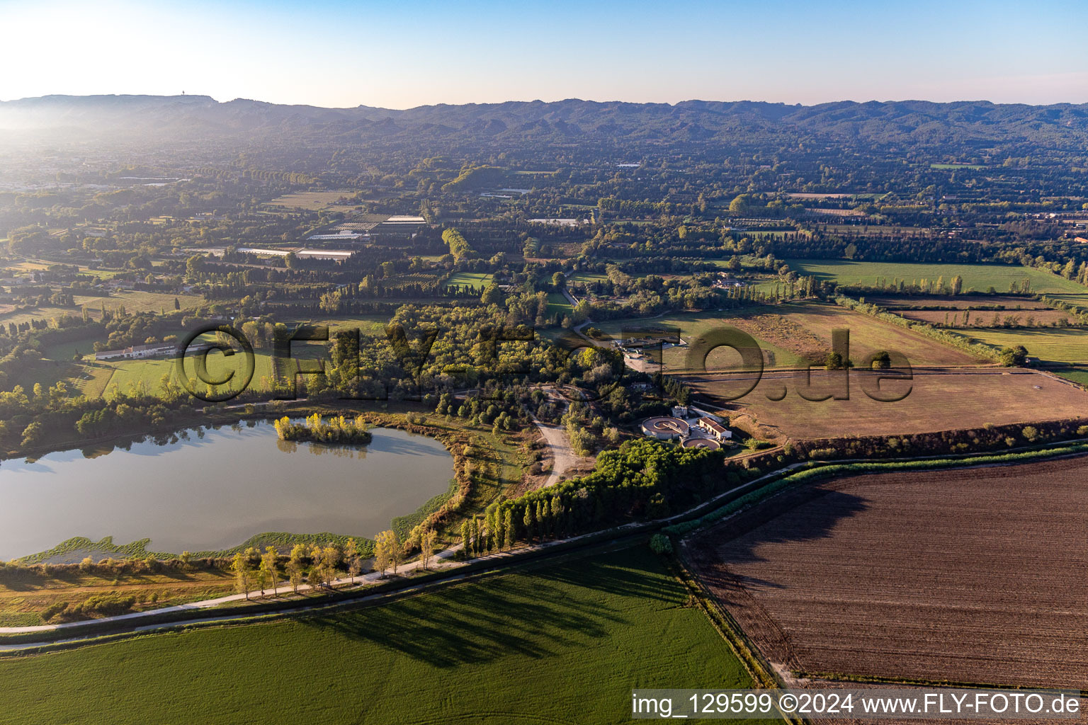 Aerial view of Déchèterie de Saint Rémy de Provence at Lac De Barreau in the district Les Écarts in Saint-Rémy-de-Provence in the state Bouches du Rhone, France