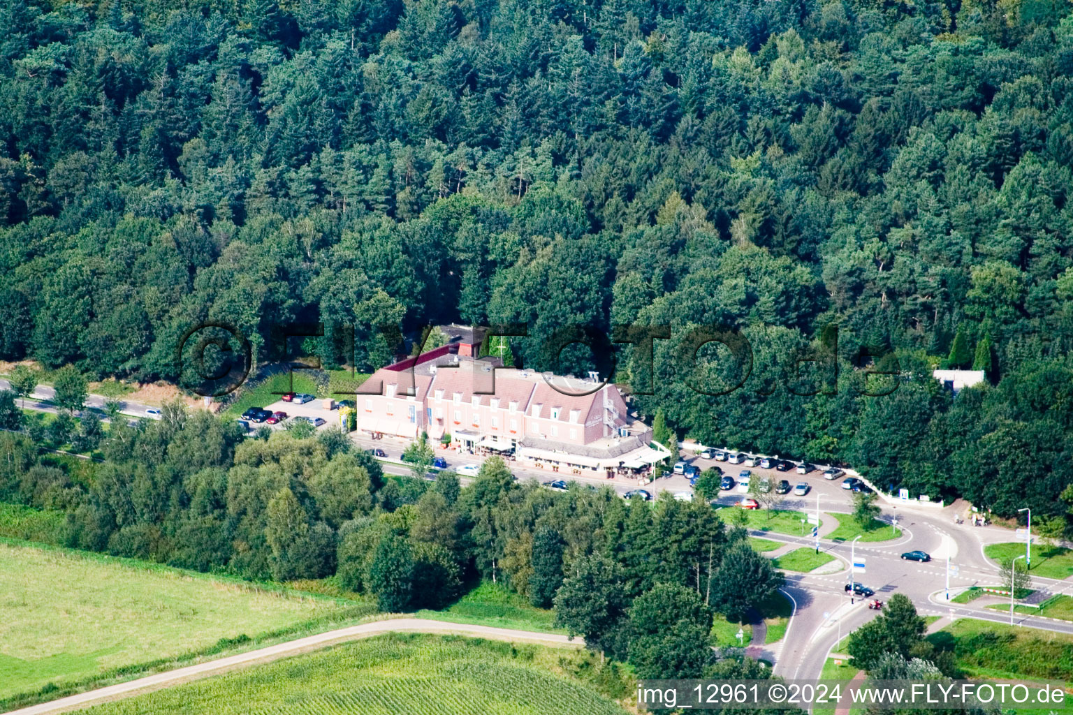 Aerial view of Broekhuizen in the state Limburg, Netherlands