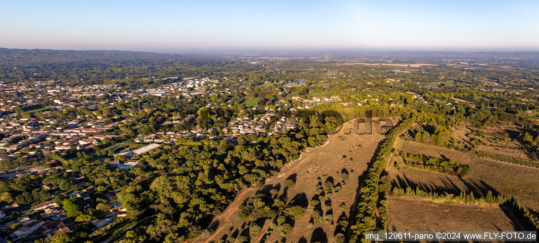 Aerial view of The plain of Crau in the district Partie Nord Est in Saint-Rémy-de-Provence in the state Bouches du Rhone, France