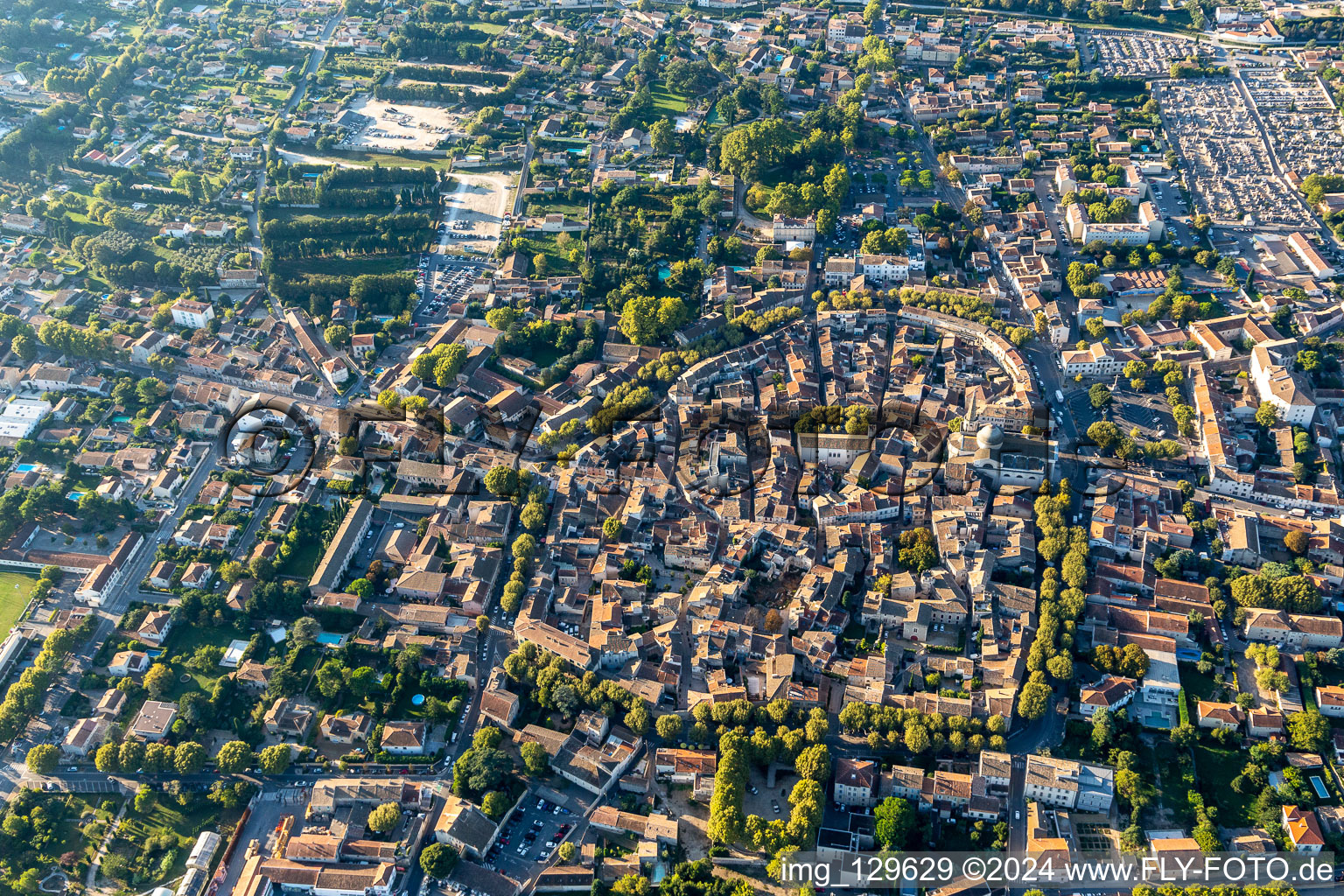 Aerial view of Old Town area and city center in Saint-Remy-de-Provence in Provence-Alpes-Cote d'Azur, France