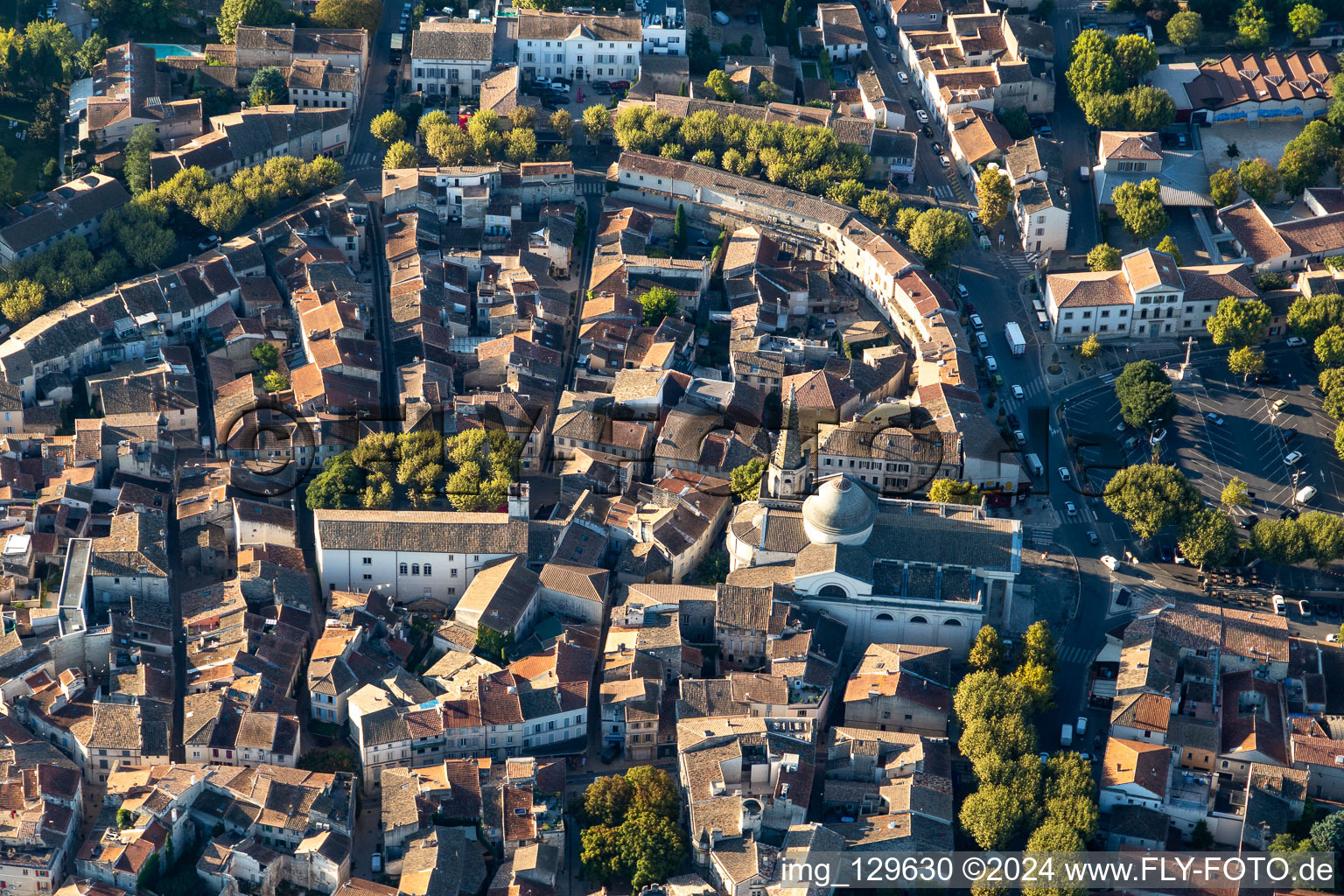 Aerial photograpy of Old Town area and city center in Saint-Remy-de-Provence in Provence-Alpes-Cote d'Azur, France