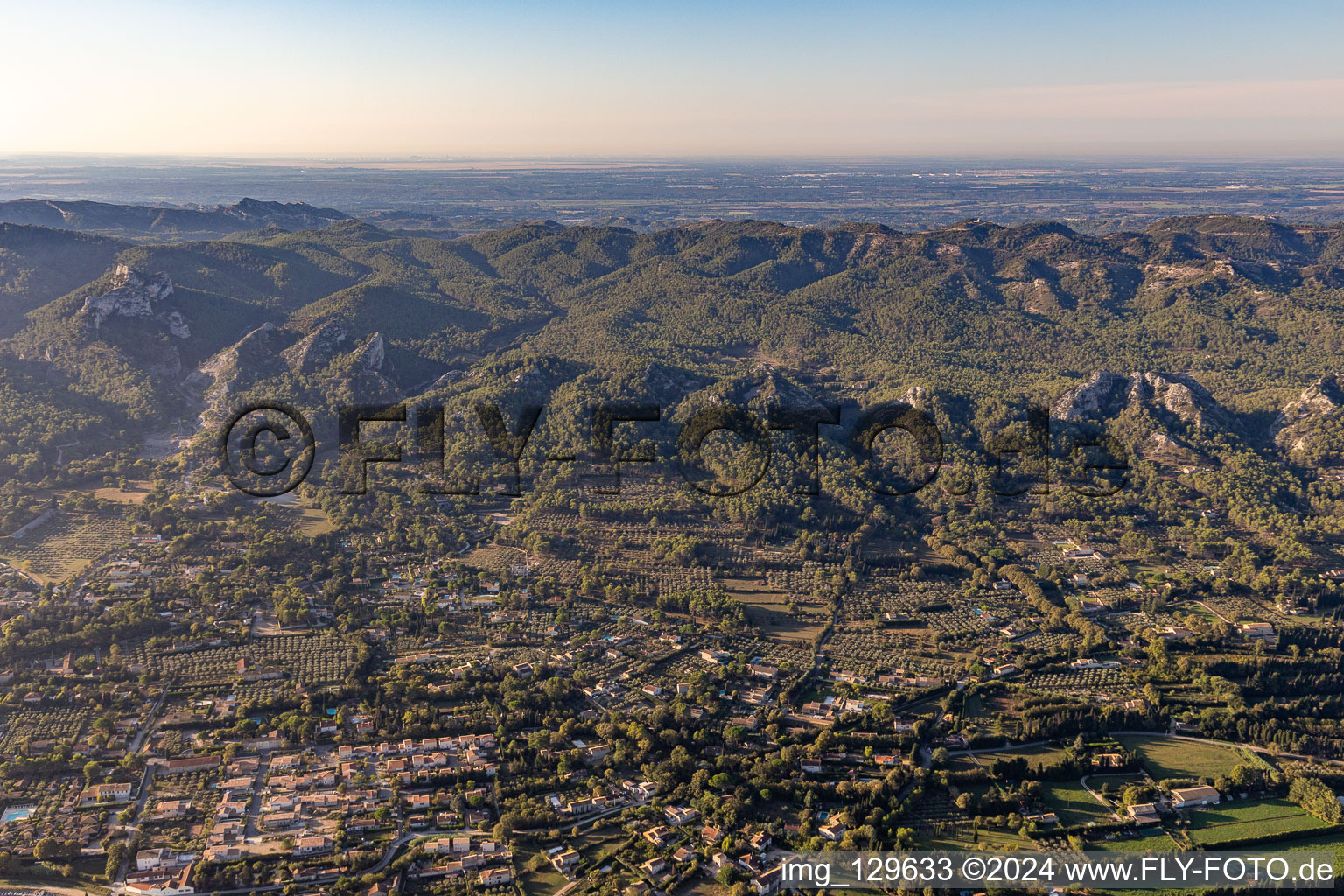 Aerial view of Alpilles Massif in the district Les Écarts in Saint-Rémy-de-Provence in the state Bouches du Rhone, France