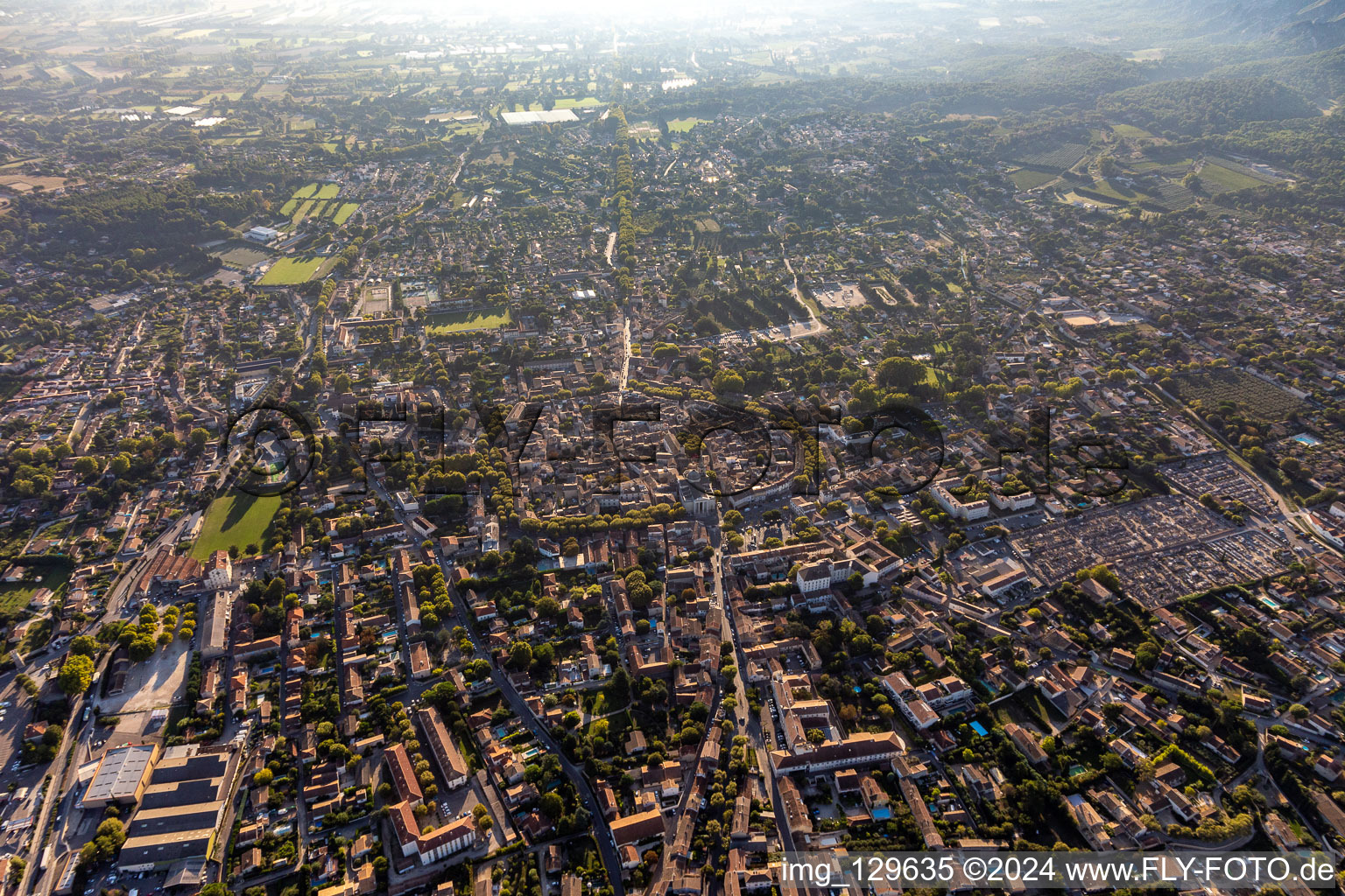 Aerial view of City center in Saint-Rémy-de-Provence in the state Bouches du Rhone, France