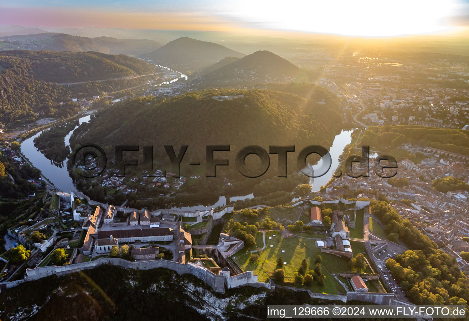 Fortress Citadelle overlooking a loop of the river Doubs in Besançon in Bourgogne-Franche-Comte, France