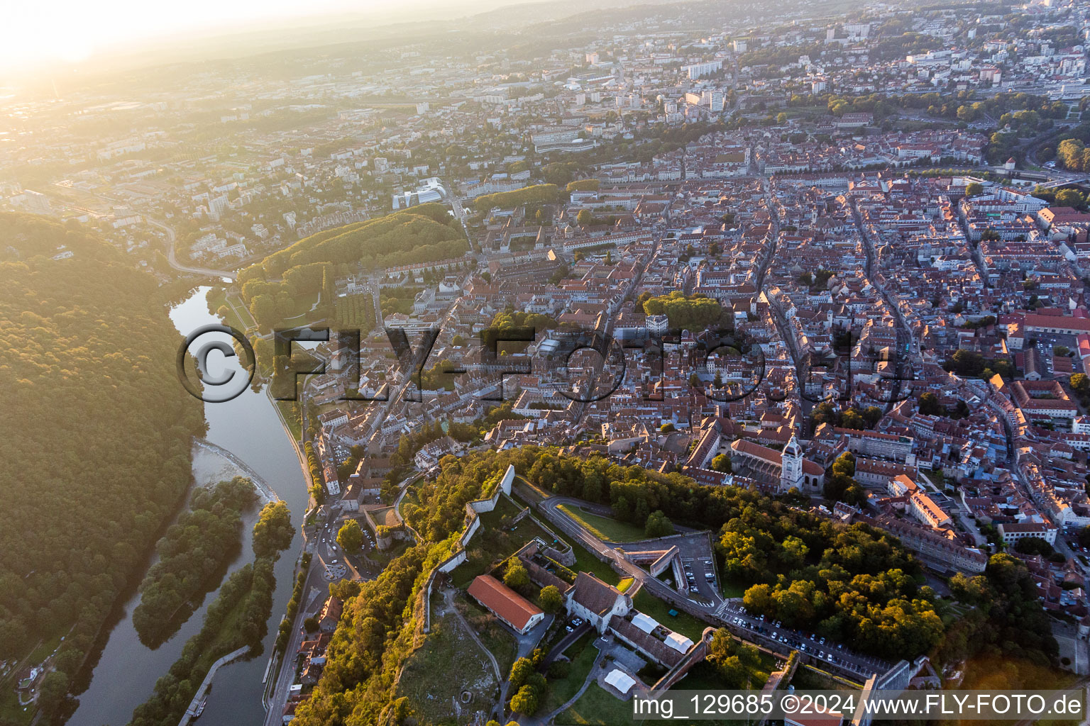 Aerial photograpy of Old town view of Citadelle in the district Citadelle in Besançon in the state Doubles, France