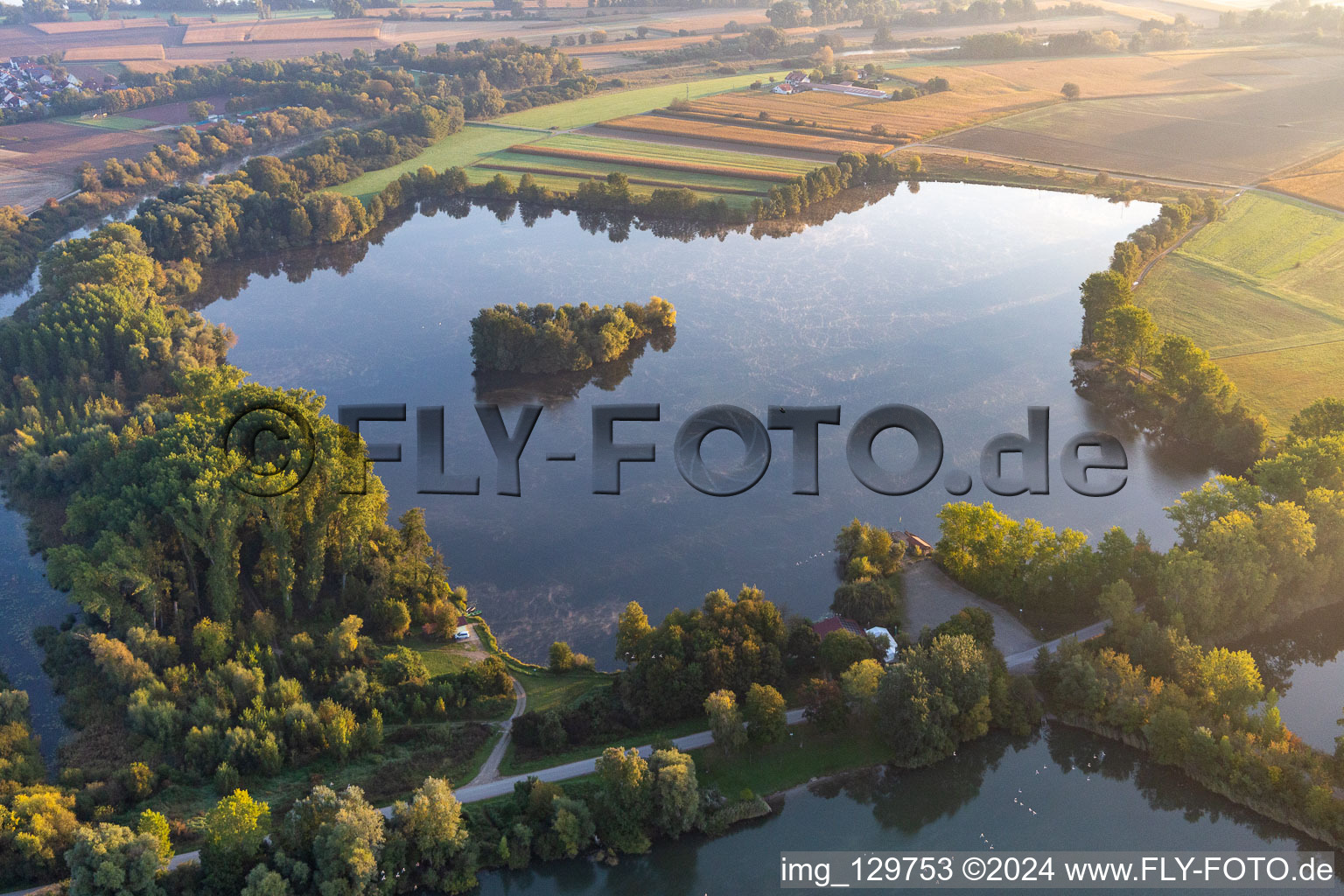 Aerial view of Old Rhine in Neupotz in the state Rhineland-Palatinate, Germany