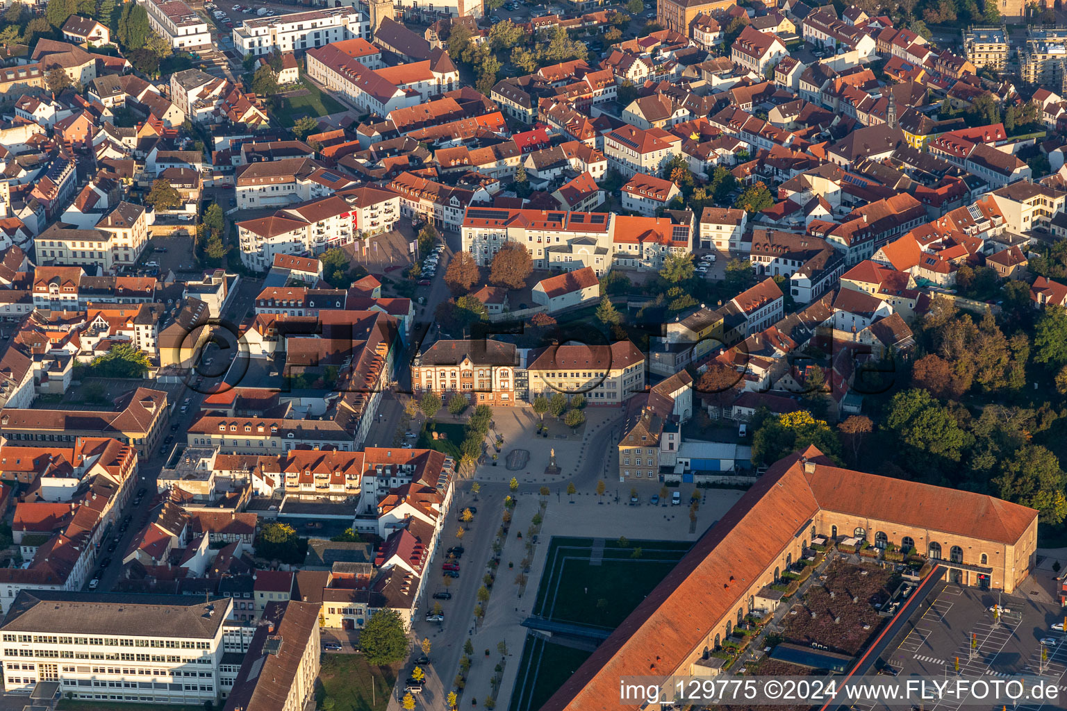 Aerial view of Ensemble space Luitpold-place with Kreisverwaltung Germersheim, Landkreis Germersheim, WIFOe in the inner city center in Germersheim in the state Rhineland-Palatinate, Germany