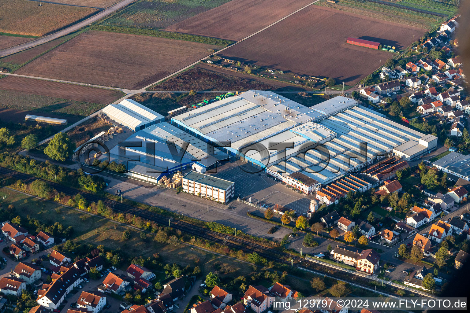 Aerial photograpy of Company grounds and facilities of Kardex Remstar Maschinenbau in Bellheim in the state Rhineland-Palatinate, Germany