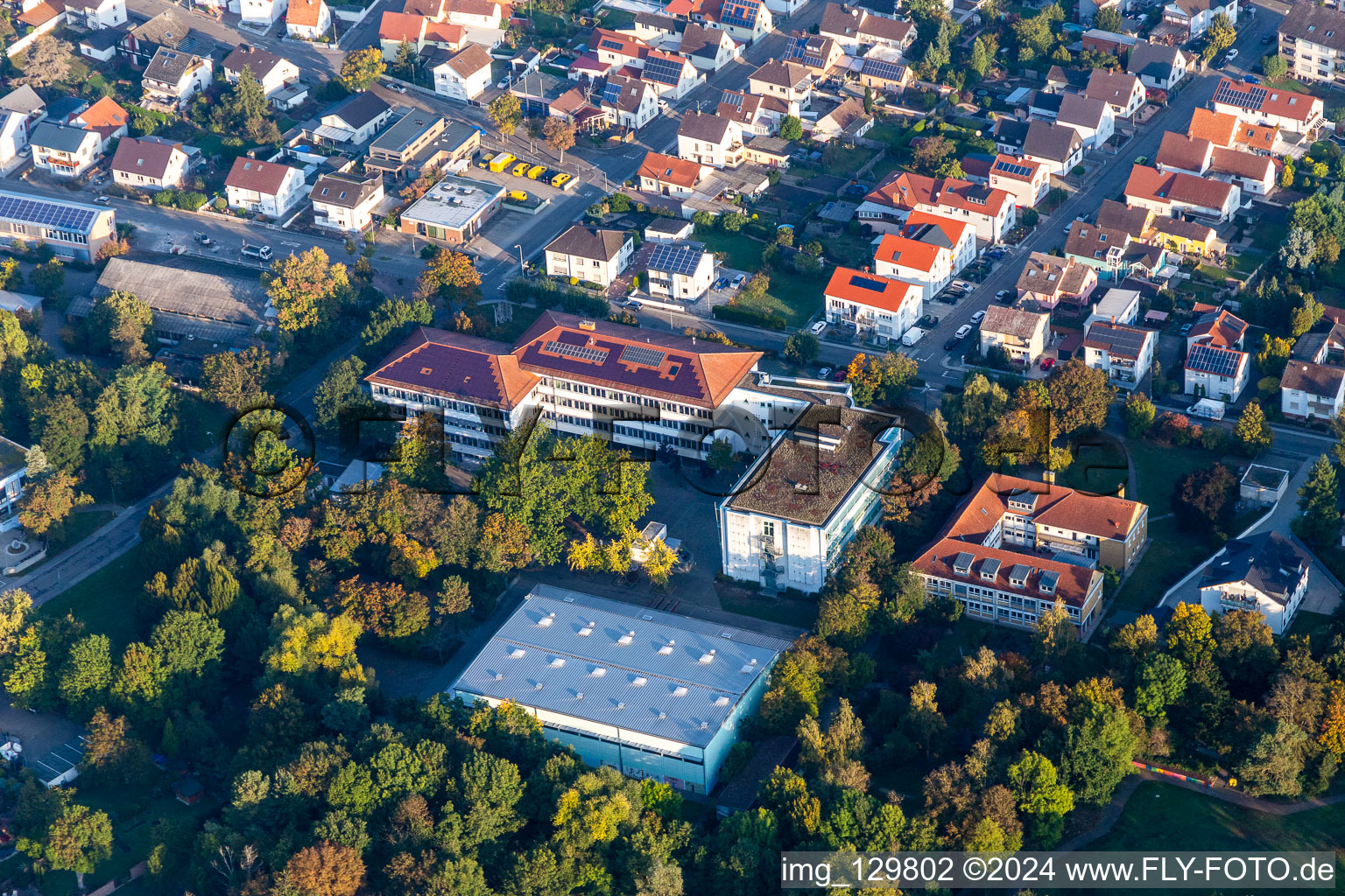 Realschule plus, Catholic kindergarten St. Josef and Spiegelbachhalle in Bellheim in the state Rhineland-Palatinate, Germany