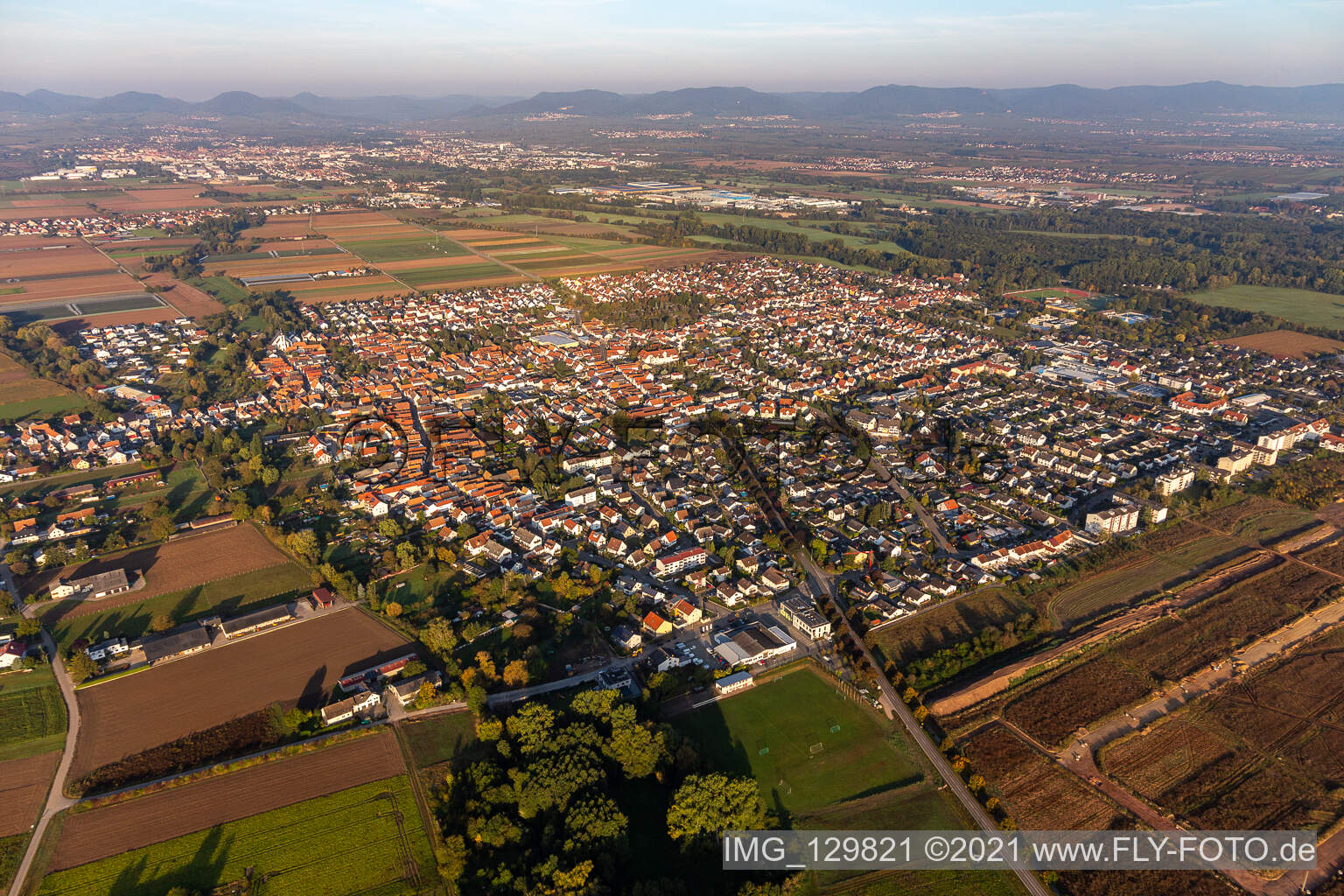 Offenbach an der Queich in the state Rhineland-Palatinate, Germany from above