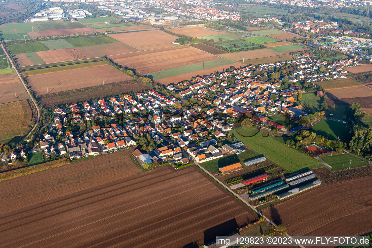 District Mörlheim in Landau in der Pfalz in the state Rhineland-Palatinate, Germany from the plane