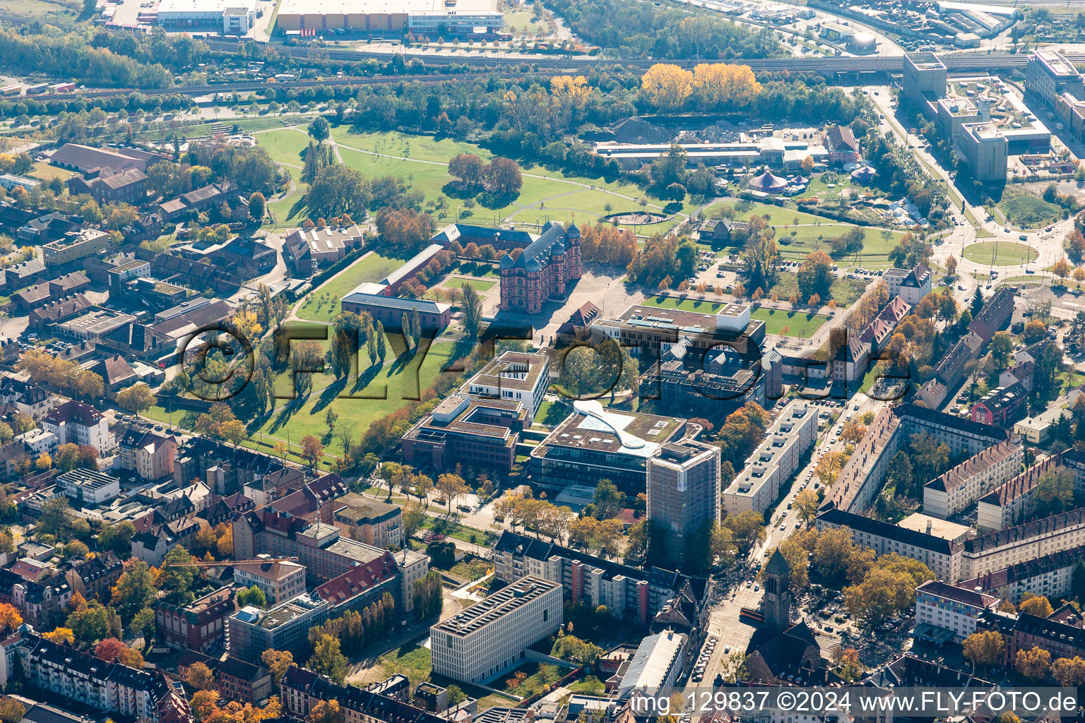 Drone recording of District Oststadt in Karlsruhe in the state Baden-Wuerttemberg, Germany