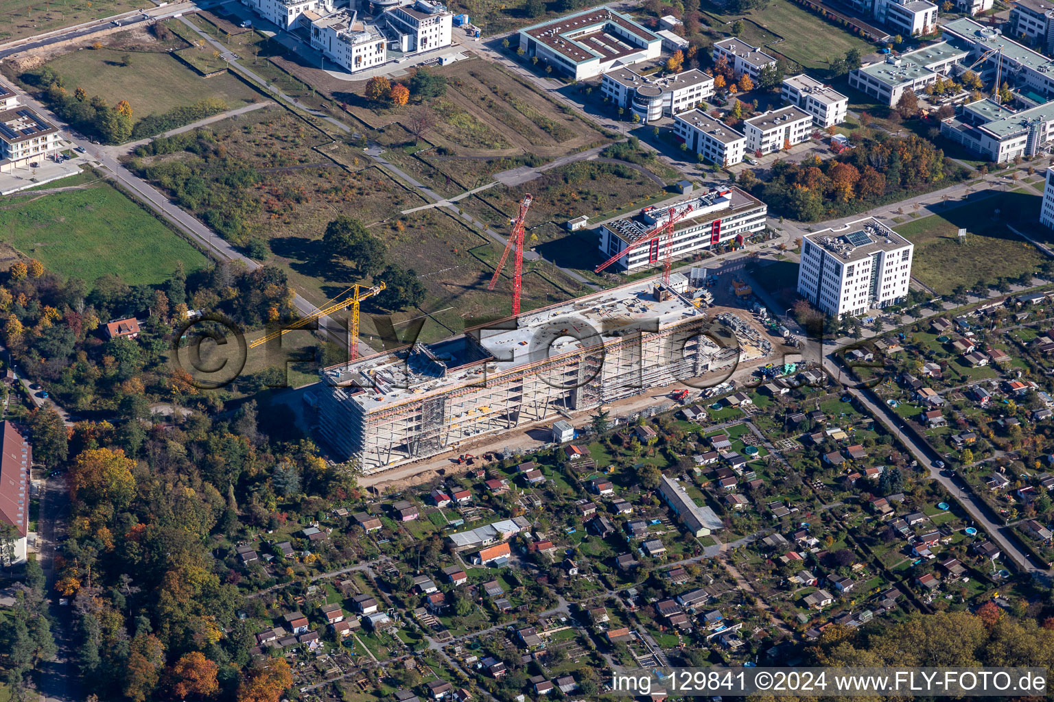 Aerial photograpy of Construction site for the new building of a research building of Vector Informatik GmbH in the Emmy-Noether-Street in the technology-park Karlsruhe