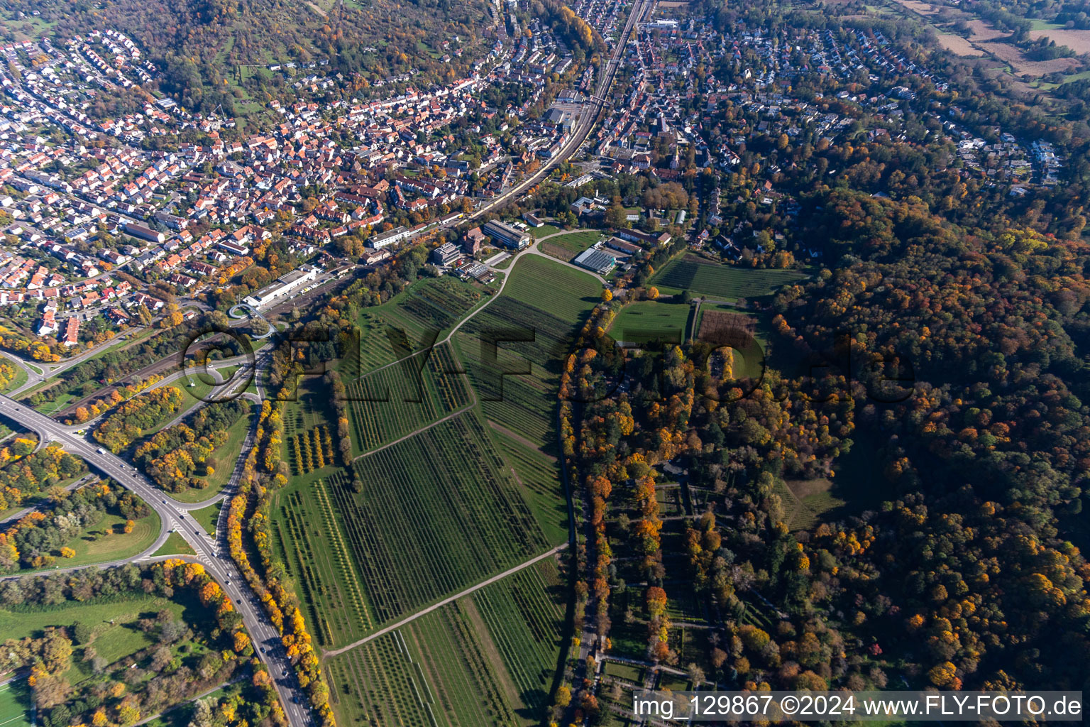 Aerial view of Agricultural Technology Center Augustenberg in the district Durlach in Karlsruhe in the state Baden-Wuerttemberg, Germany