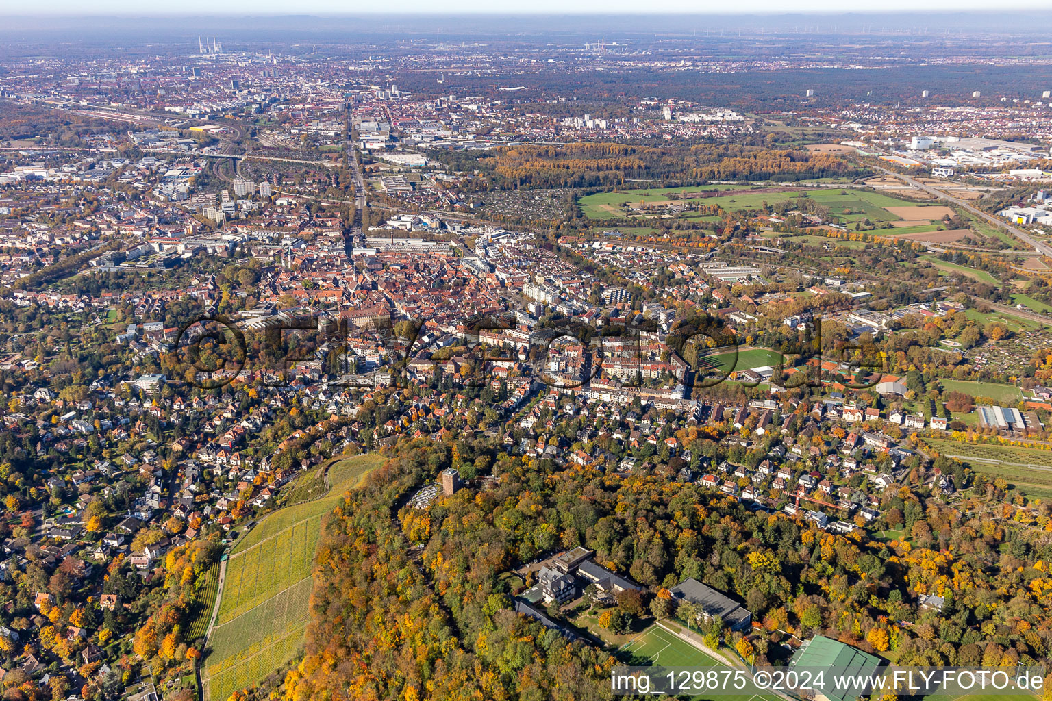 Aerial photograpy of District Durlach in Karlsruhe in the state Baden-Wuerttemberg, Germany