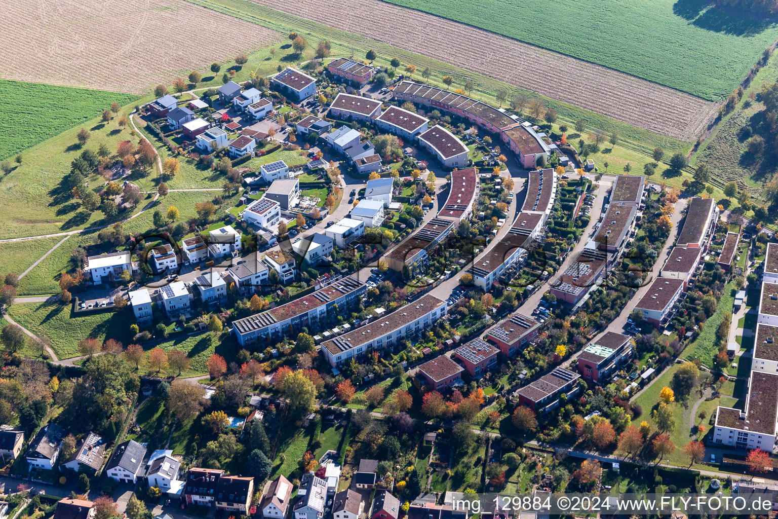 Bird's eye view of District Hohenwettersbach in Karlsruhe in the state Baden-Wuerttemberg, Germany