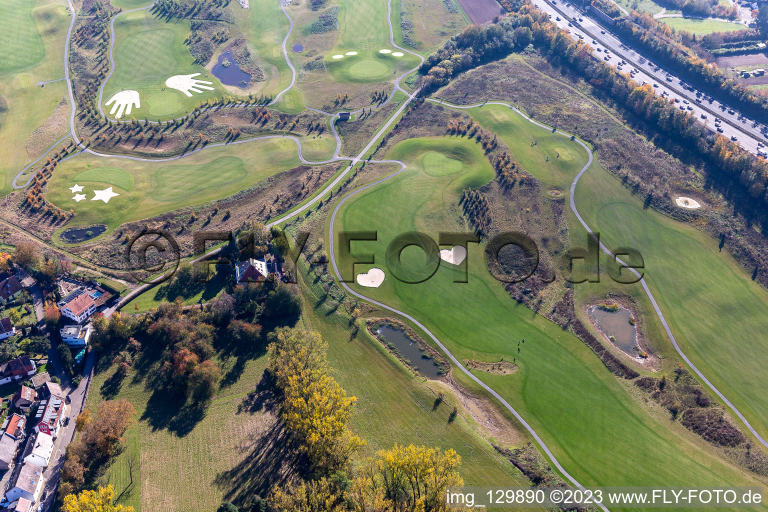 Oblique view of Grounds of the Golf course at Golfpark Karlsruhe GOLF absolute in Karlsruhe in the state Baden-Wuerttemberg, Germany