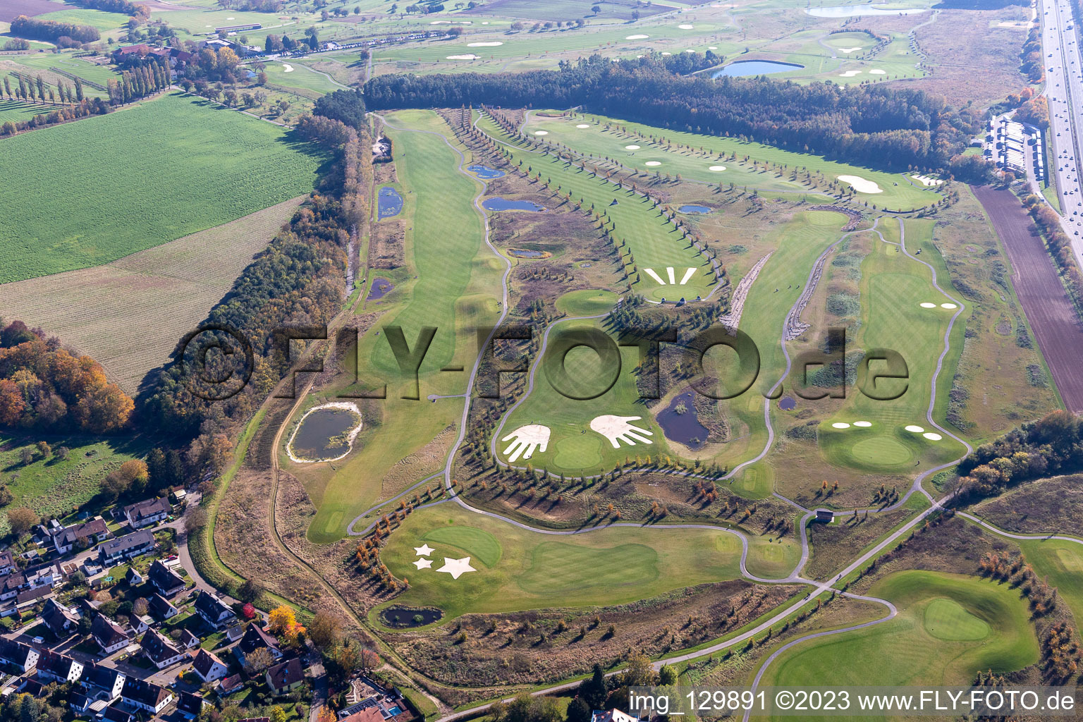 Grounds of the Golf course at Golfpark Karlsruhe GOLF absolute in Karlsruhe in the state Baden-Wuerttemberg, Germany from above